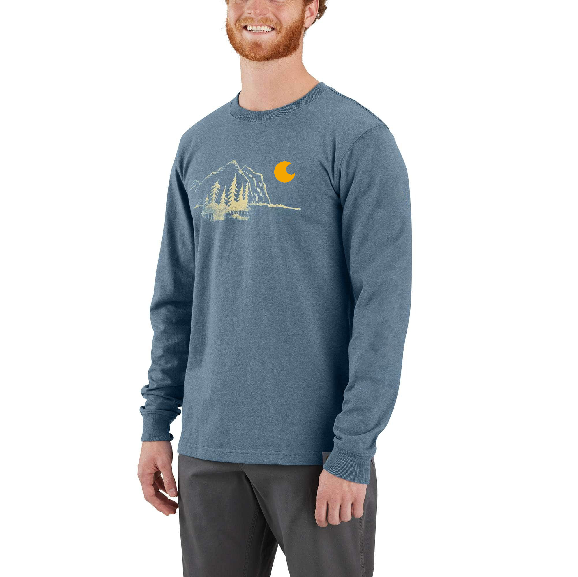 Relaxed Fit Heavyweight Long-Sleeve Mountain Graphic T-Shirt
