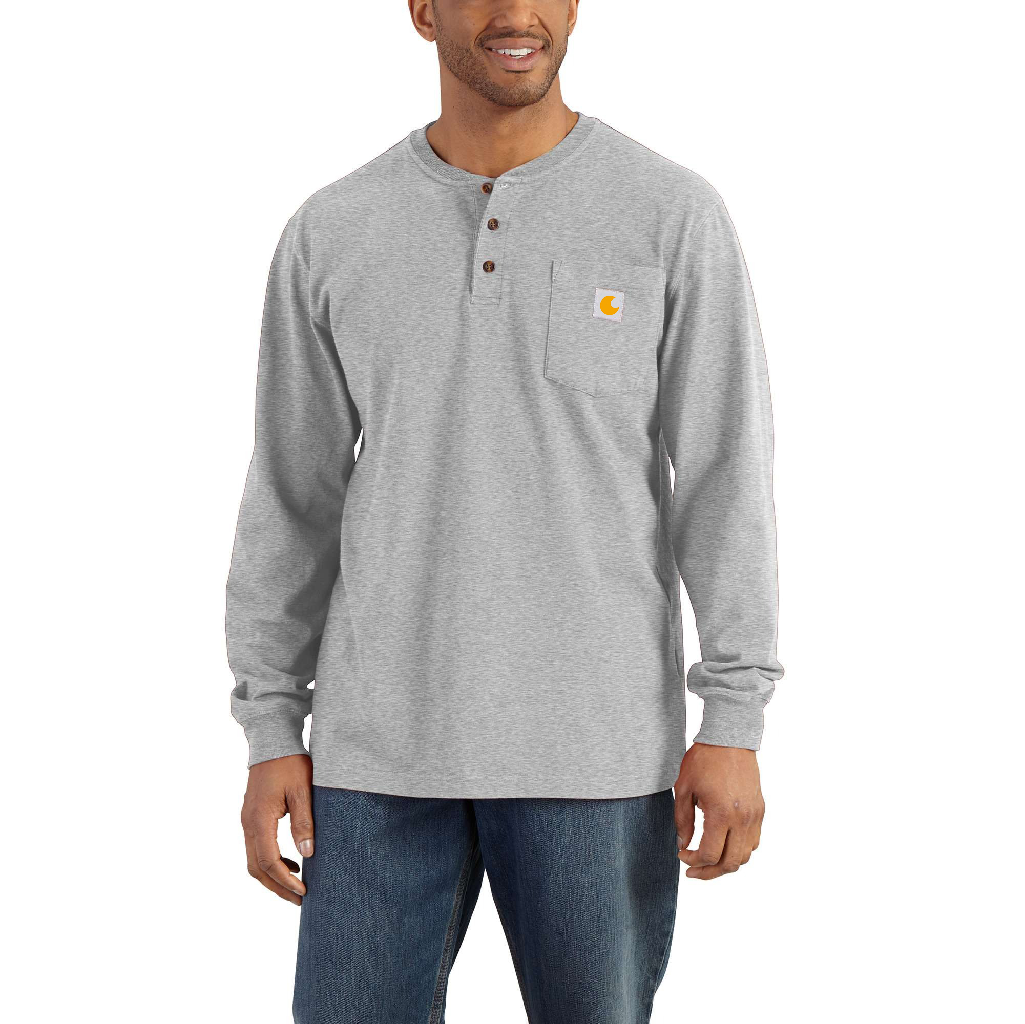 Loose Fit Heavyweight Long-Sleeve Pocket Henley T-Shirt