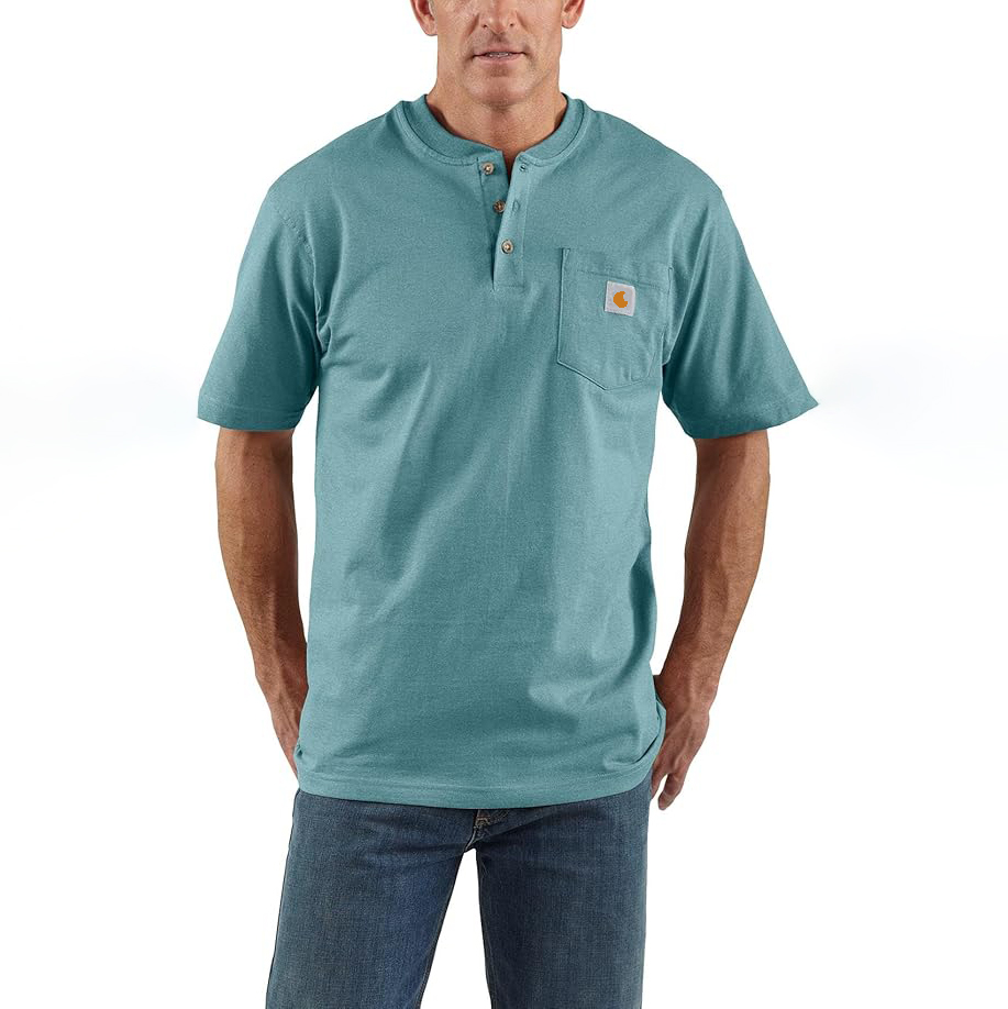 Men's Loose Fit Heavyweight Short-Sleeve Pocket Henley T-Shirt