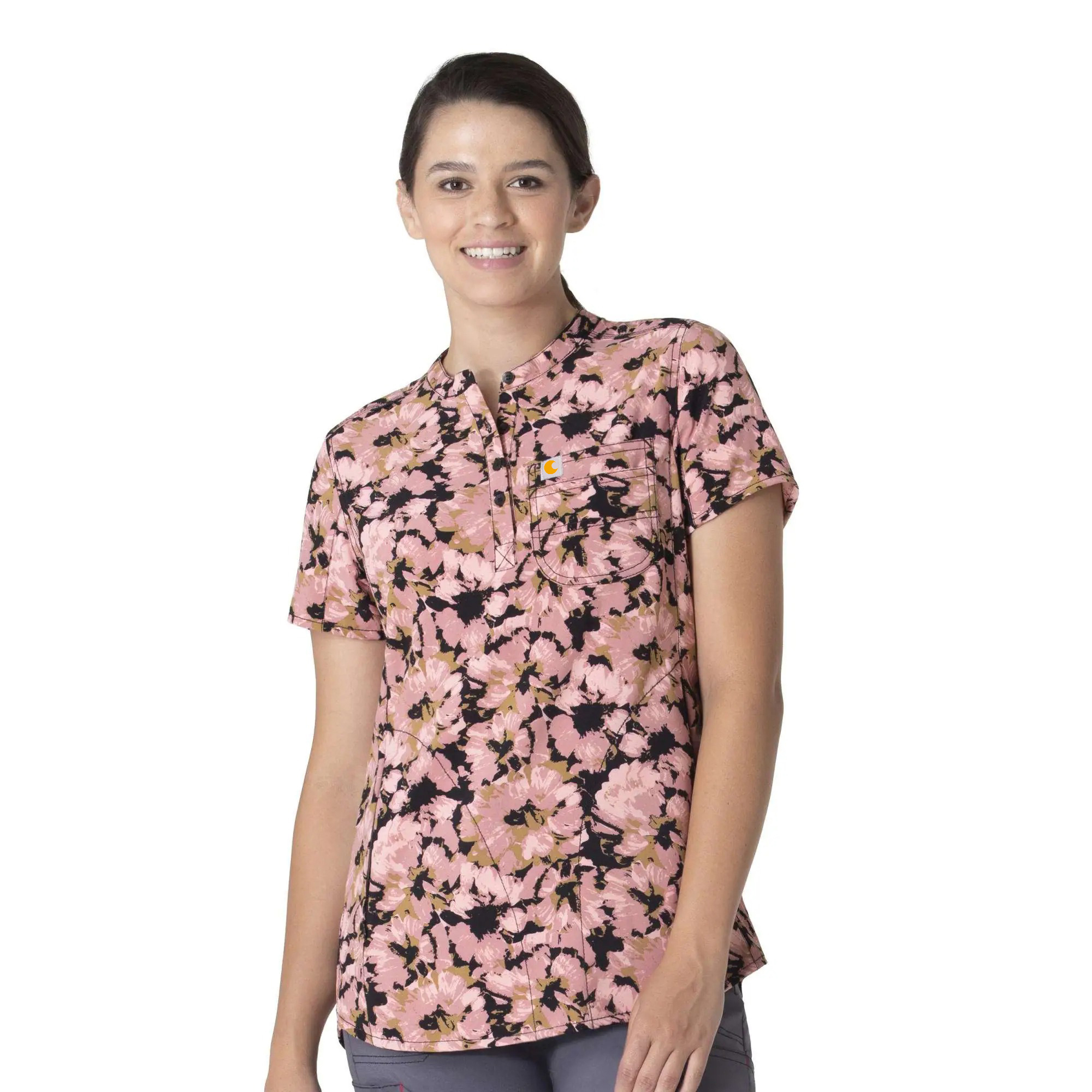 Women's Force Henley Print Scrub Top