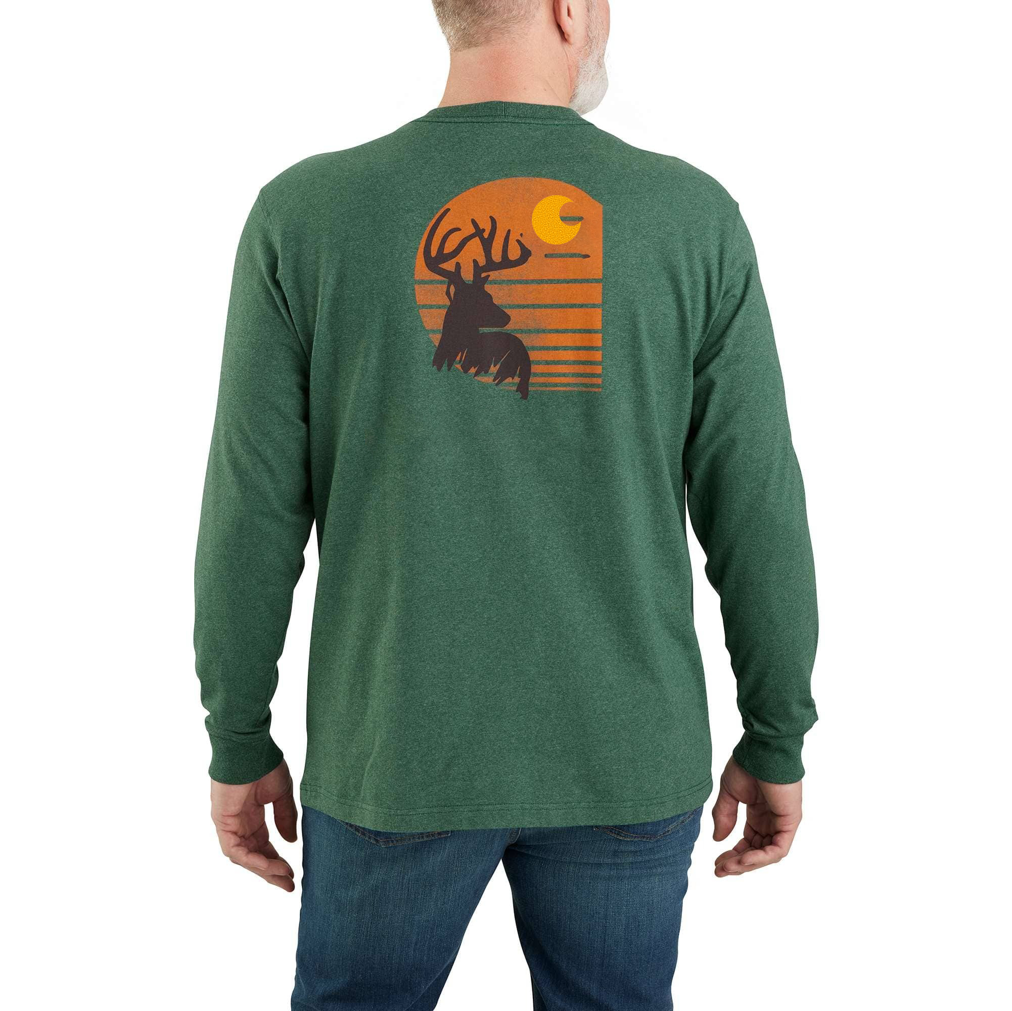 Loose Fit Heavyweight Long-Sleeve Pocket Deer Graphic T-Shirt