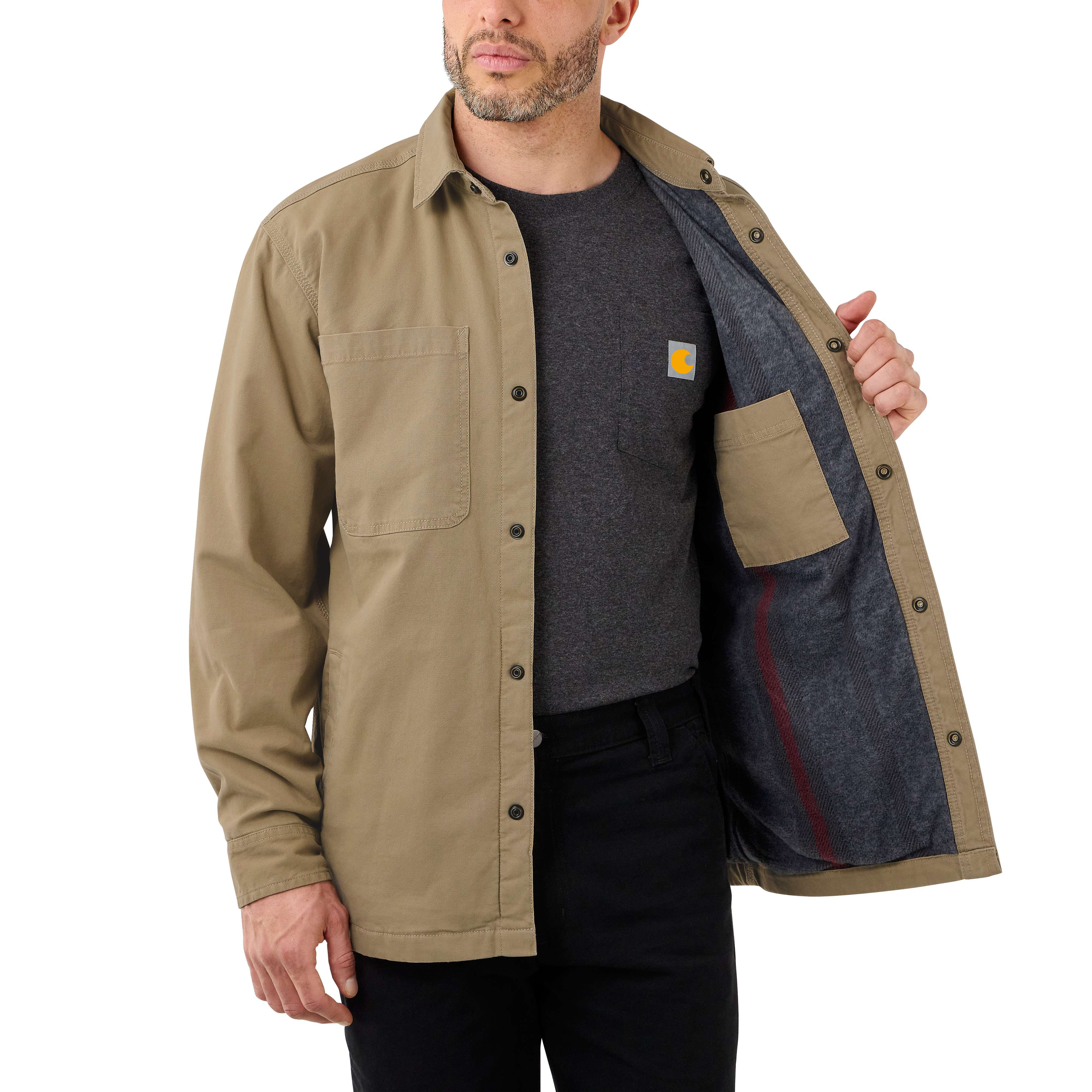 Rugged Flex Relaxed Fit Canvas Fleece-Lined Snap-Front Shirt Jac