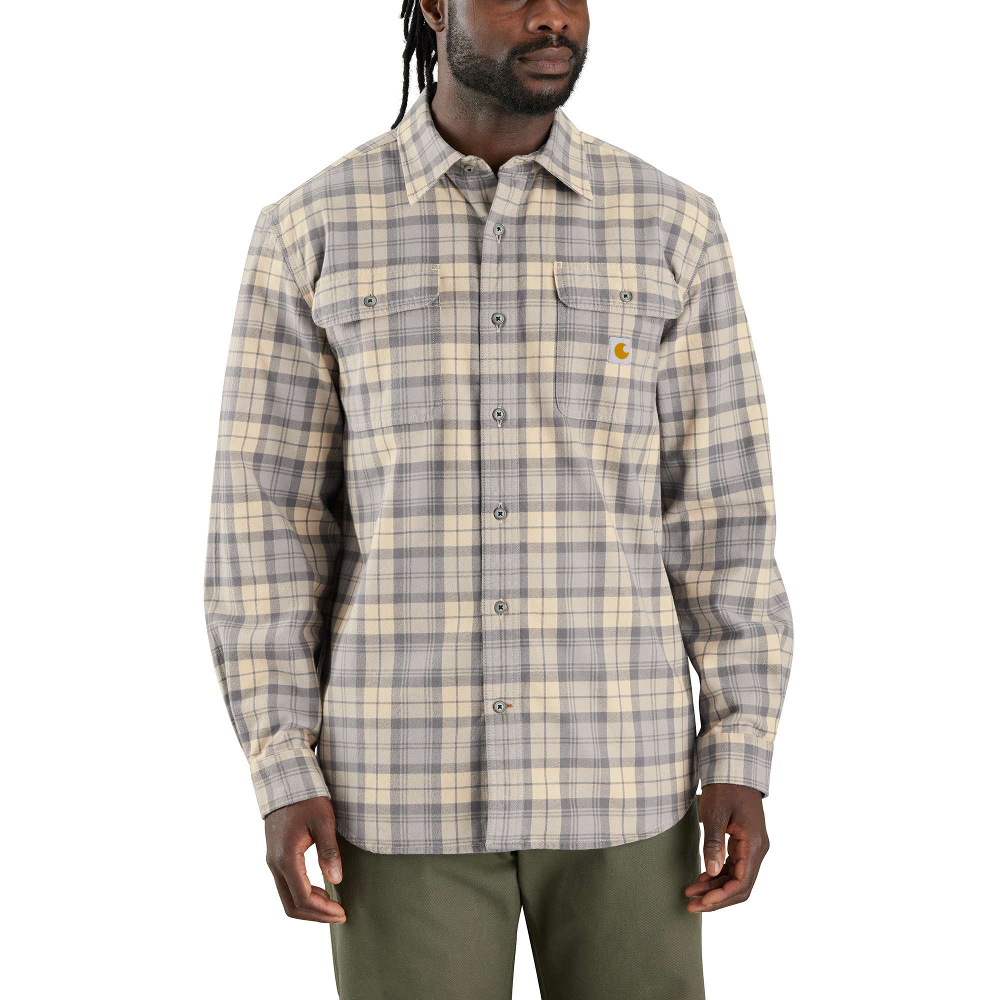 Loose Fit Heavyweight Flannel Long-Sleeve Plaid Shirt