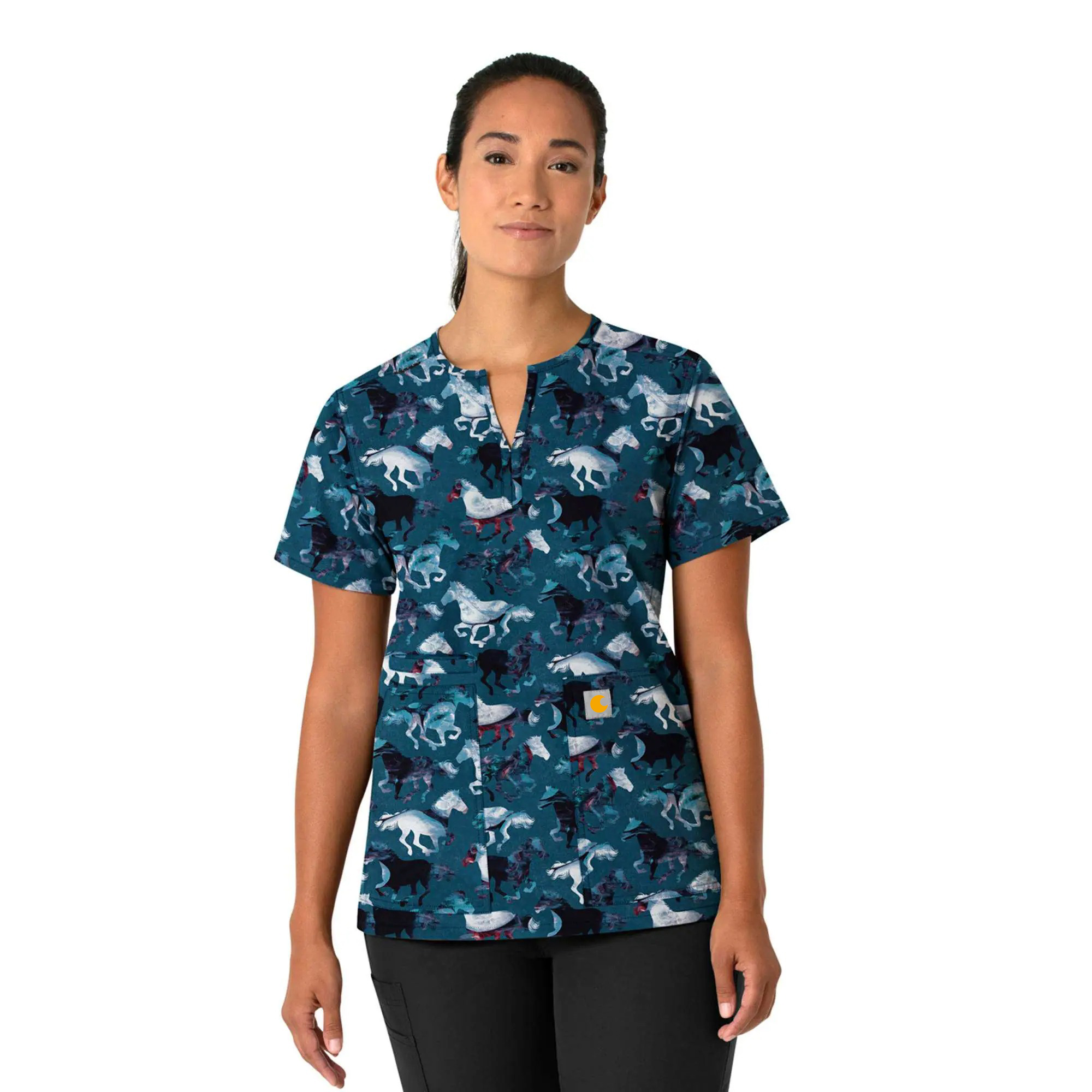 Women's Force Notch Neck Print Scrub Top