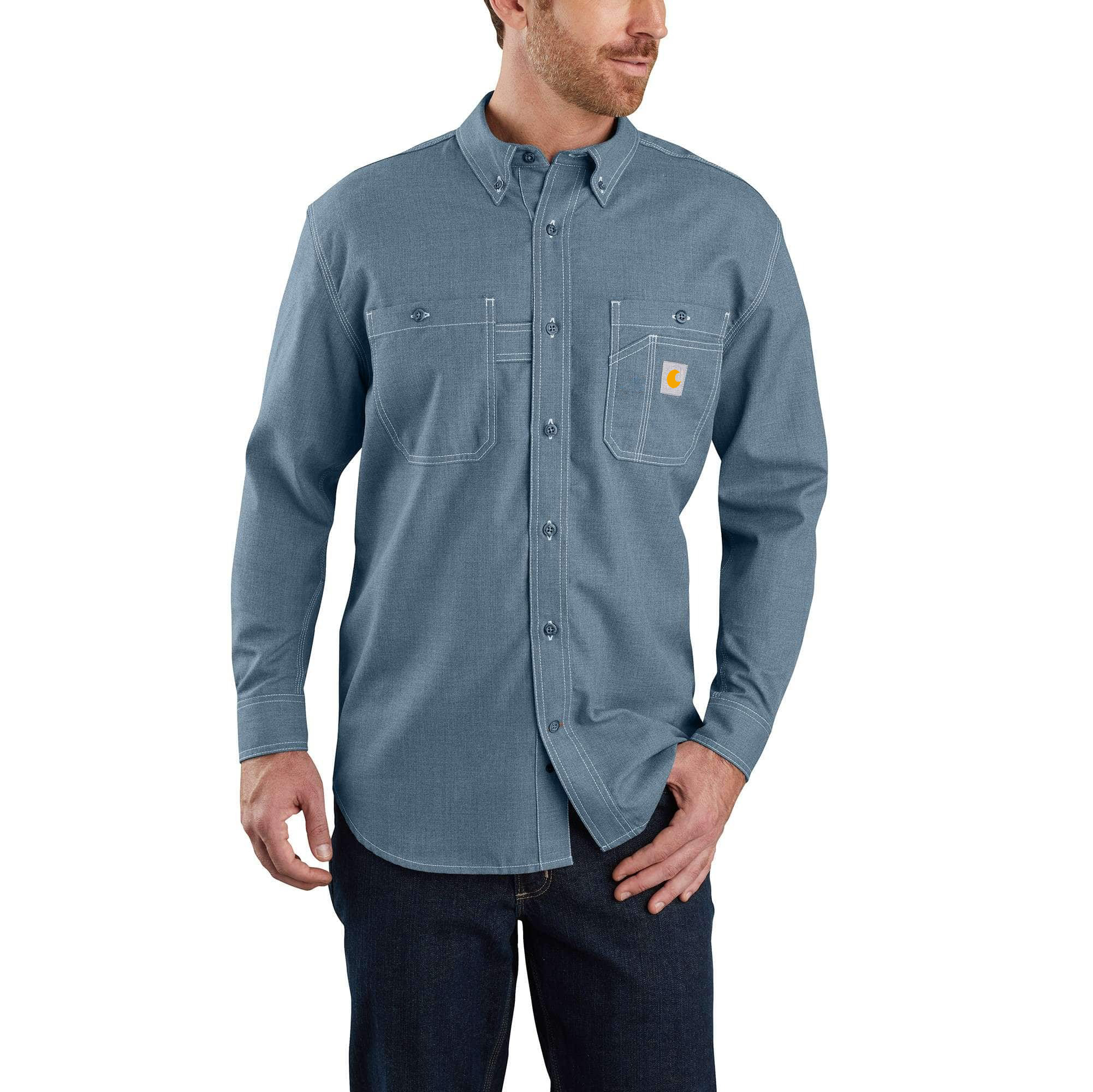 Flame-Resistant Force Loose Fit Lightweight Long-Sleeve Button-Front Shirt