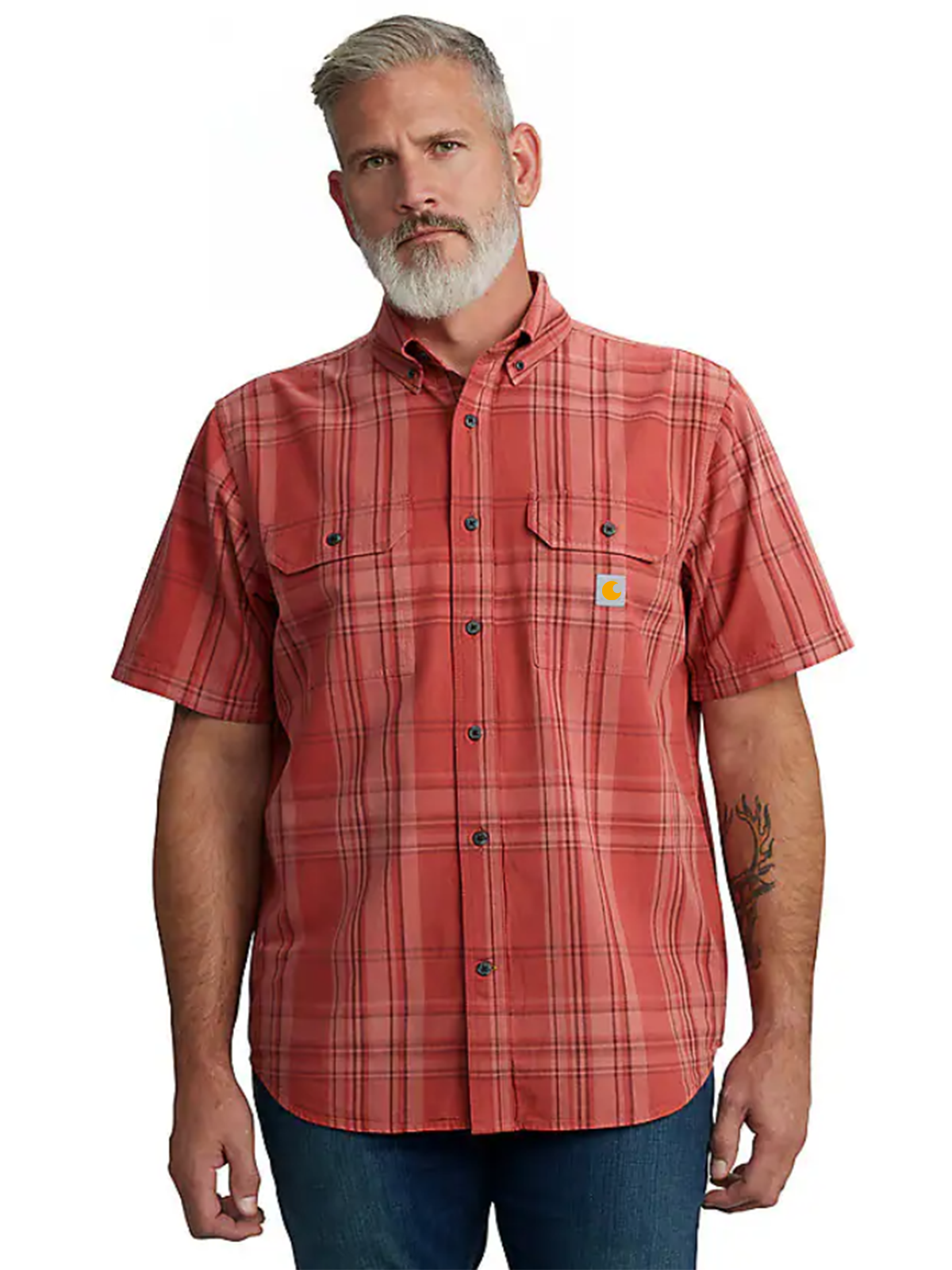 Loose Fit Midweight Short-Sleeve Plaid Shirt