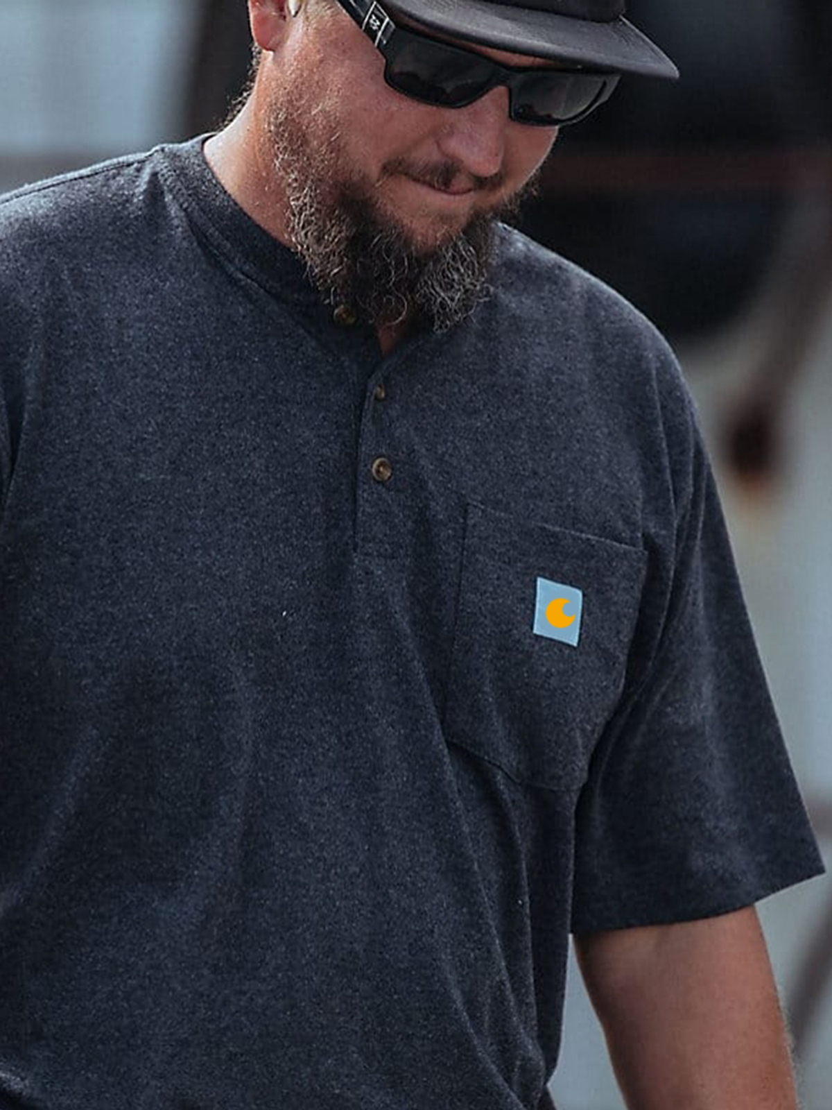 Loose Fit Heavyweight Short-Sleeve Pocket Henley T-Shirt