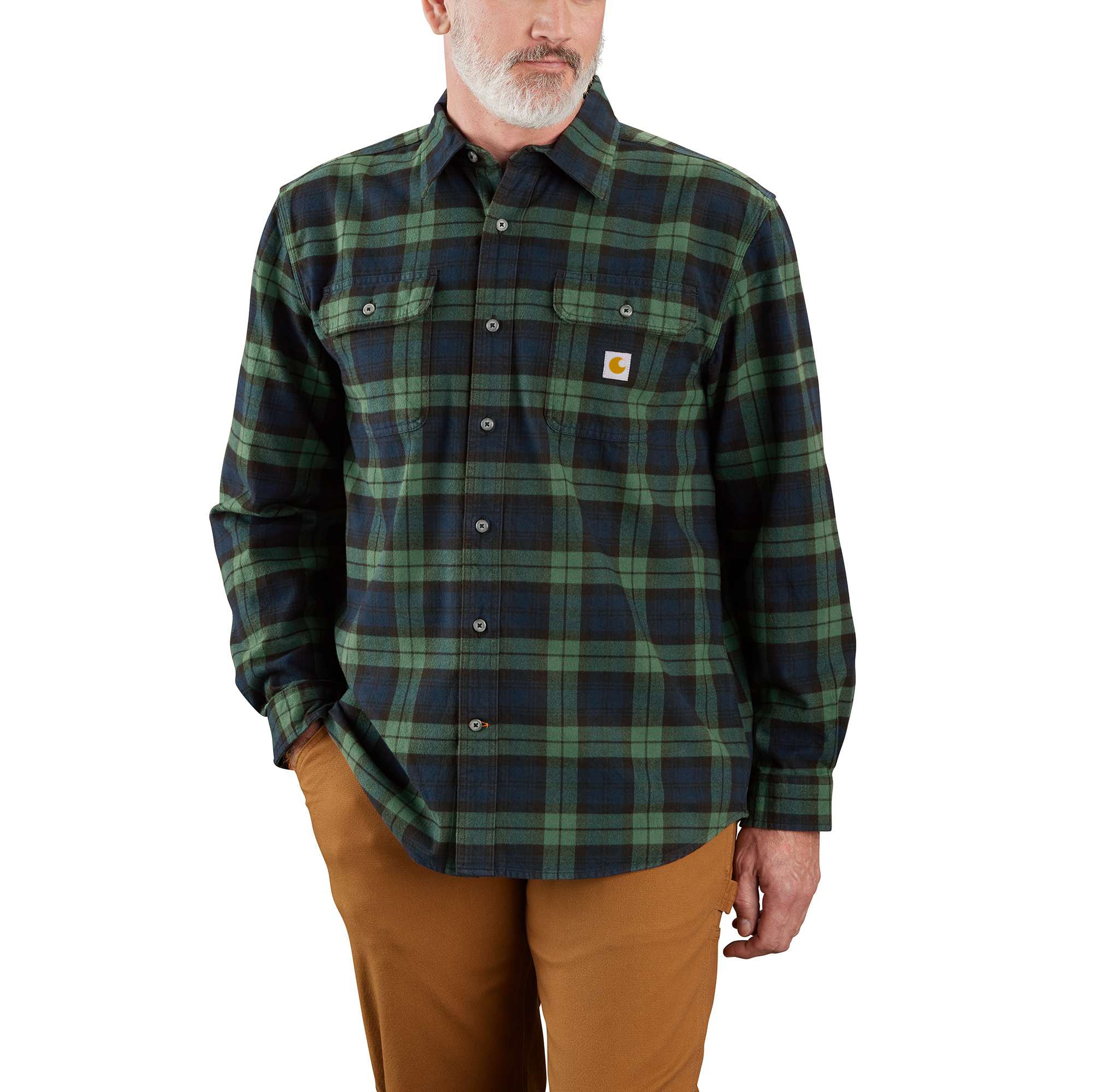 Loose Fit Heavyweight Flannel Long-Sleeve Plaid Shirt