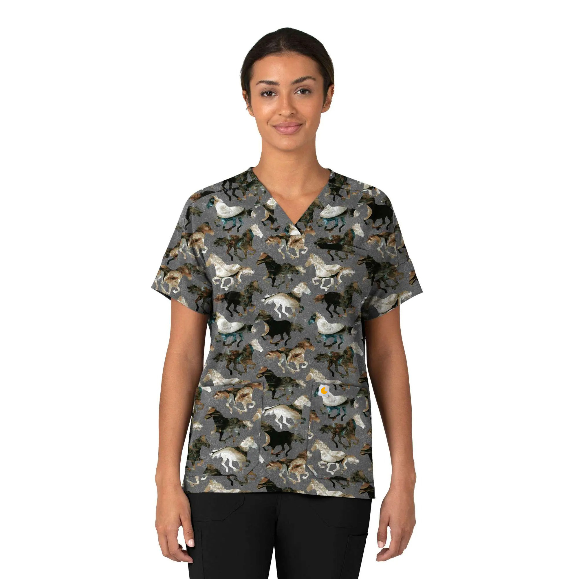 Women's Oversized V-Neck Print Scrub Top