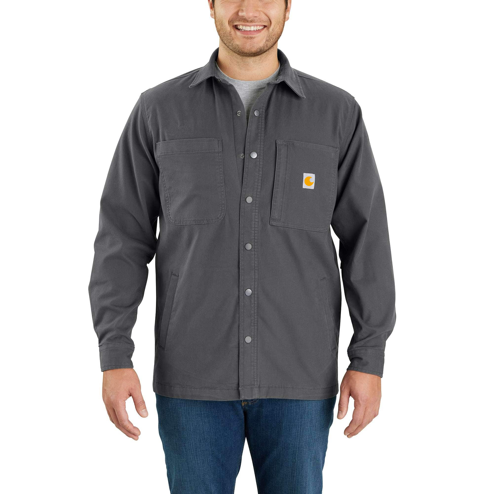 Rugged Flex Relaxed Fit Canvas Fleece-Lined Snap-Front Shirt Jac