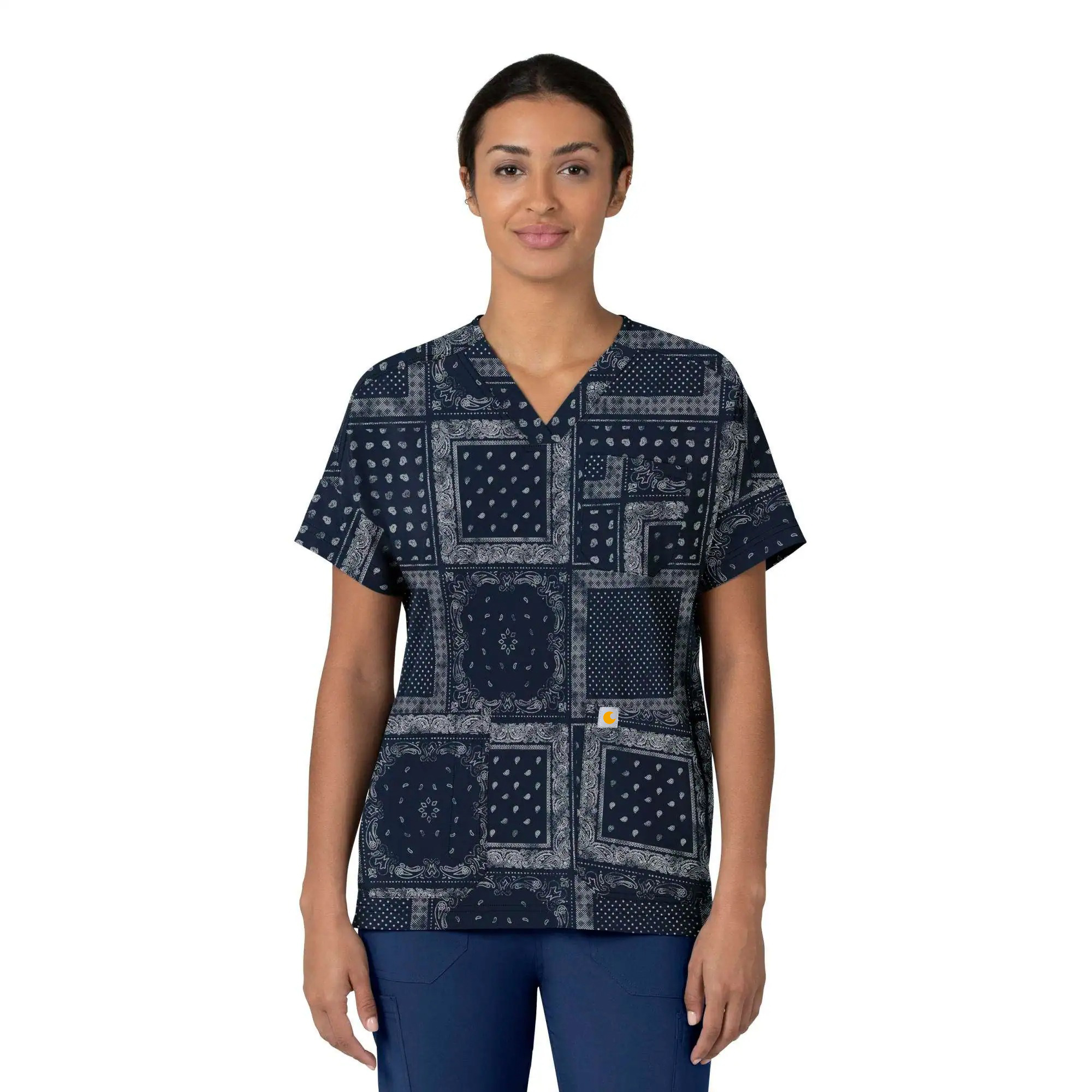 Women's Oversized V-Neck Print Scrub Top