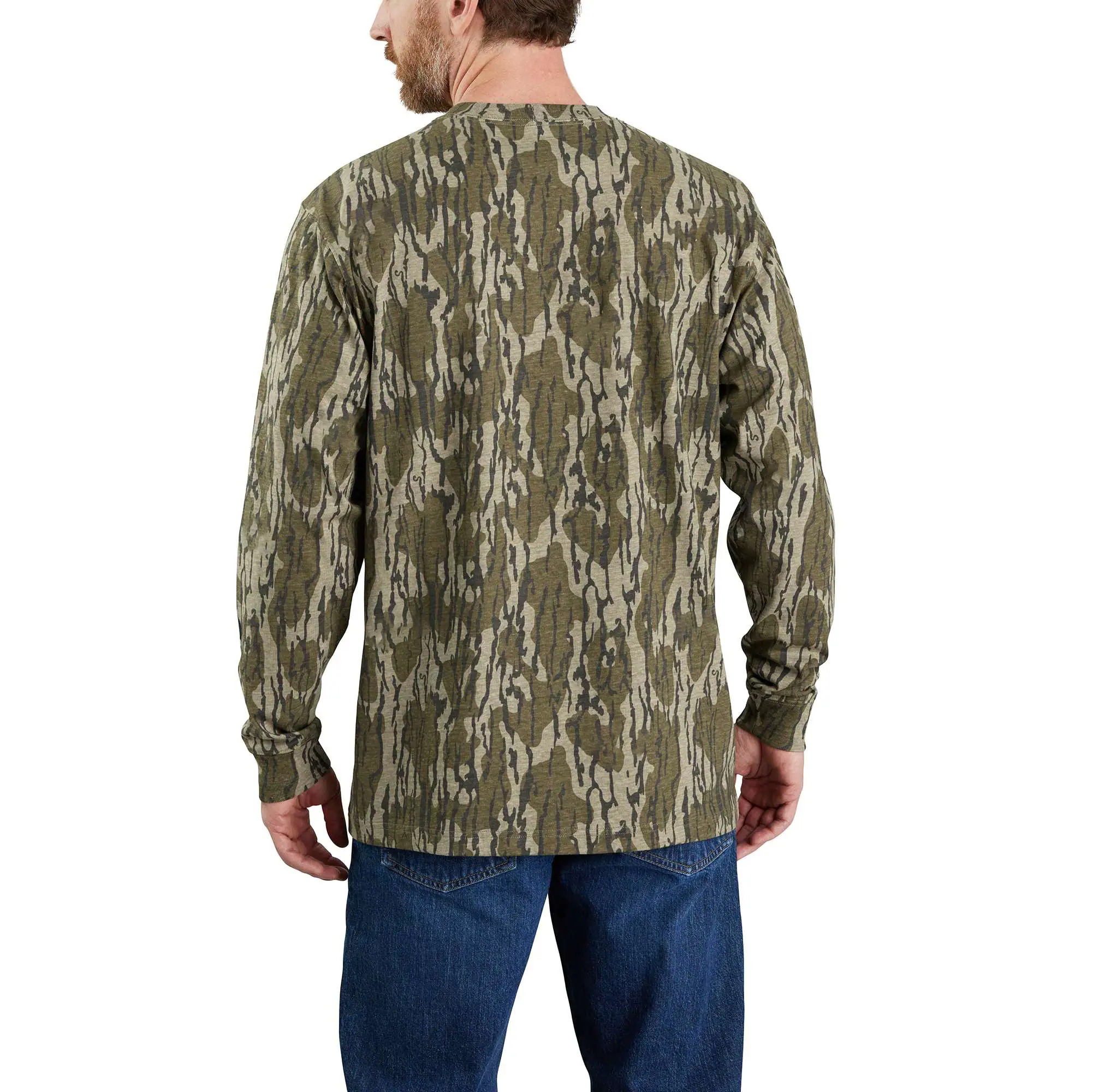 Loose Fit Heavyweight Long-Sleeve Pocket Camo Logo Graphic T-Shirt