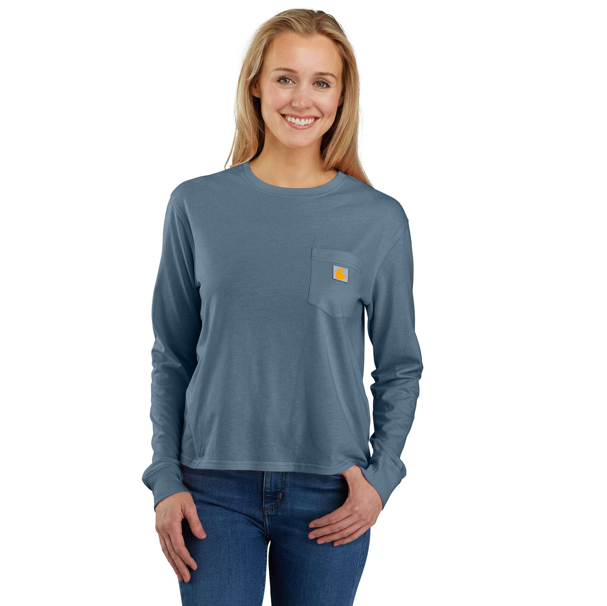 Women's TENCEL Fiber Series Loose Fit Long-Sleeve Crewneck Pocket T-Shirt