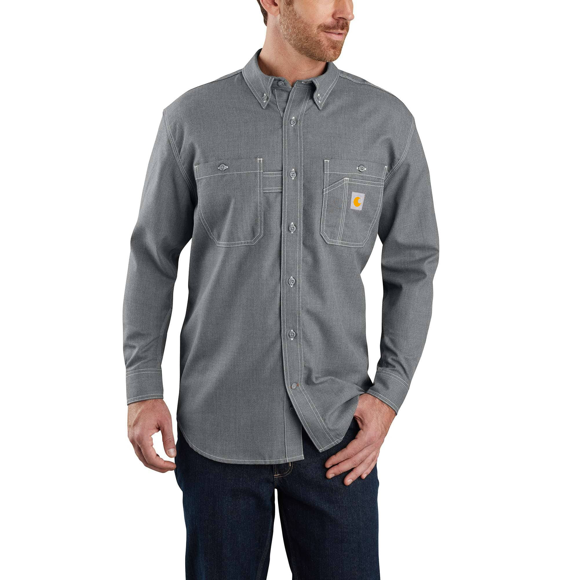 Flame-Resistant Force Loose Fit Lightweight Long-Sleeve Button-Front Shirt