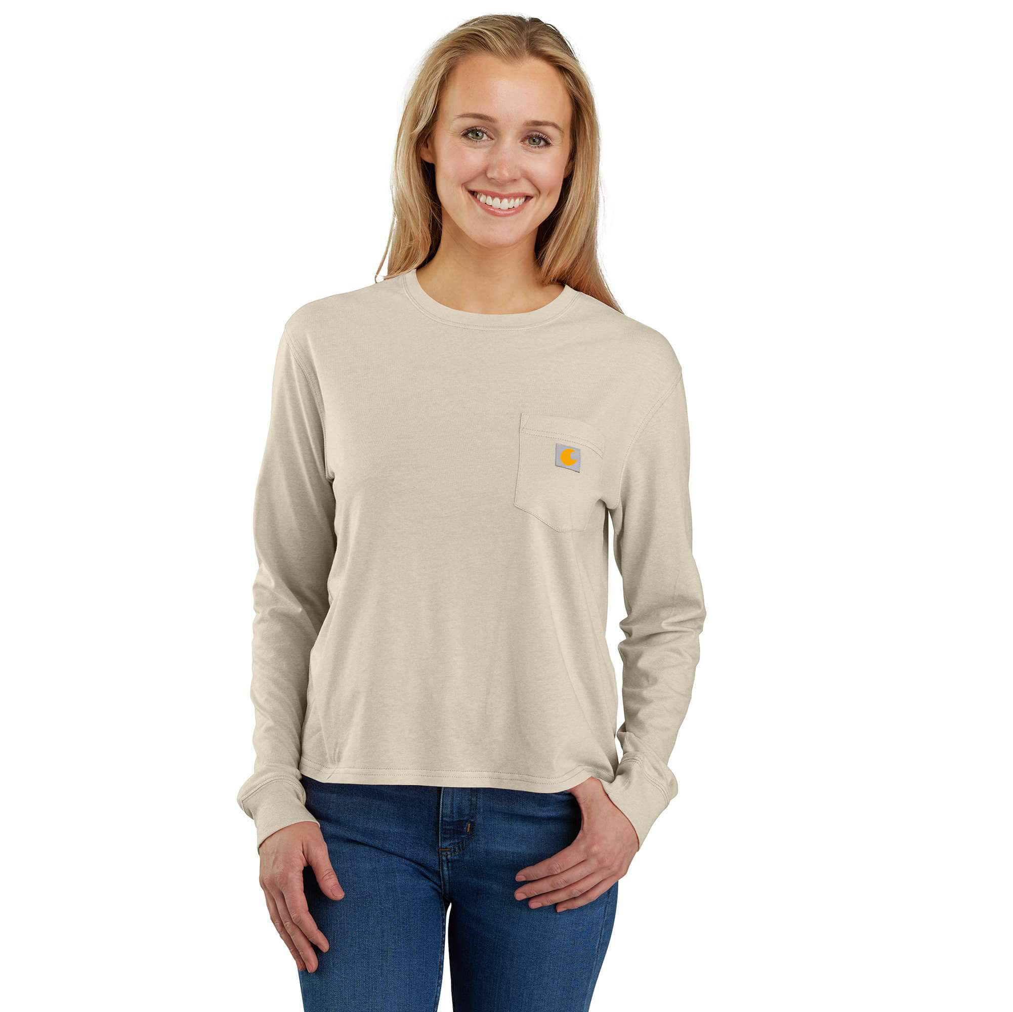 Women's TENCEL Fiber Series Loose Fit Long-Sleeve Crewneck Pocket T-Shirt