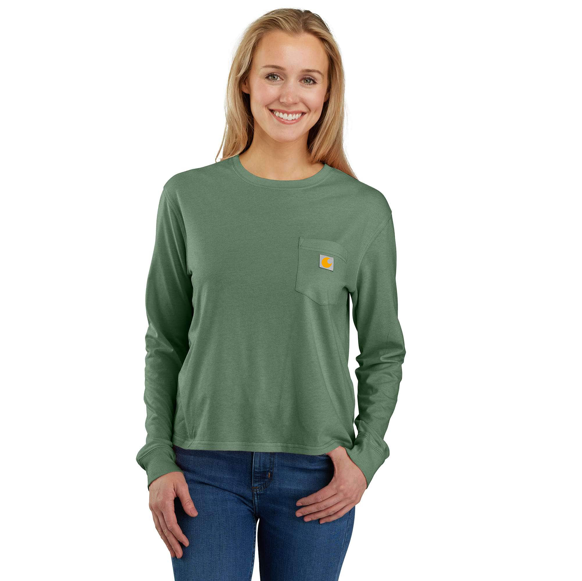 Women's TENCEL Fiber Series Loose Fit Long-Sleeve Crewneck Pocket T-Shirt