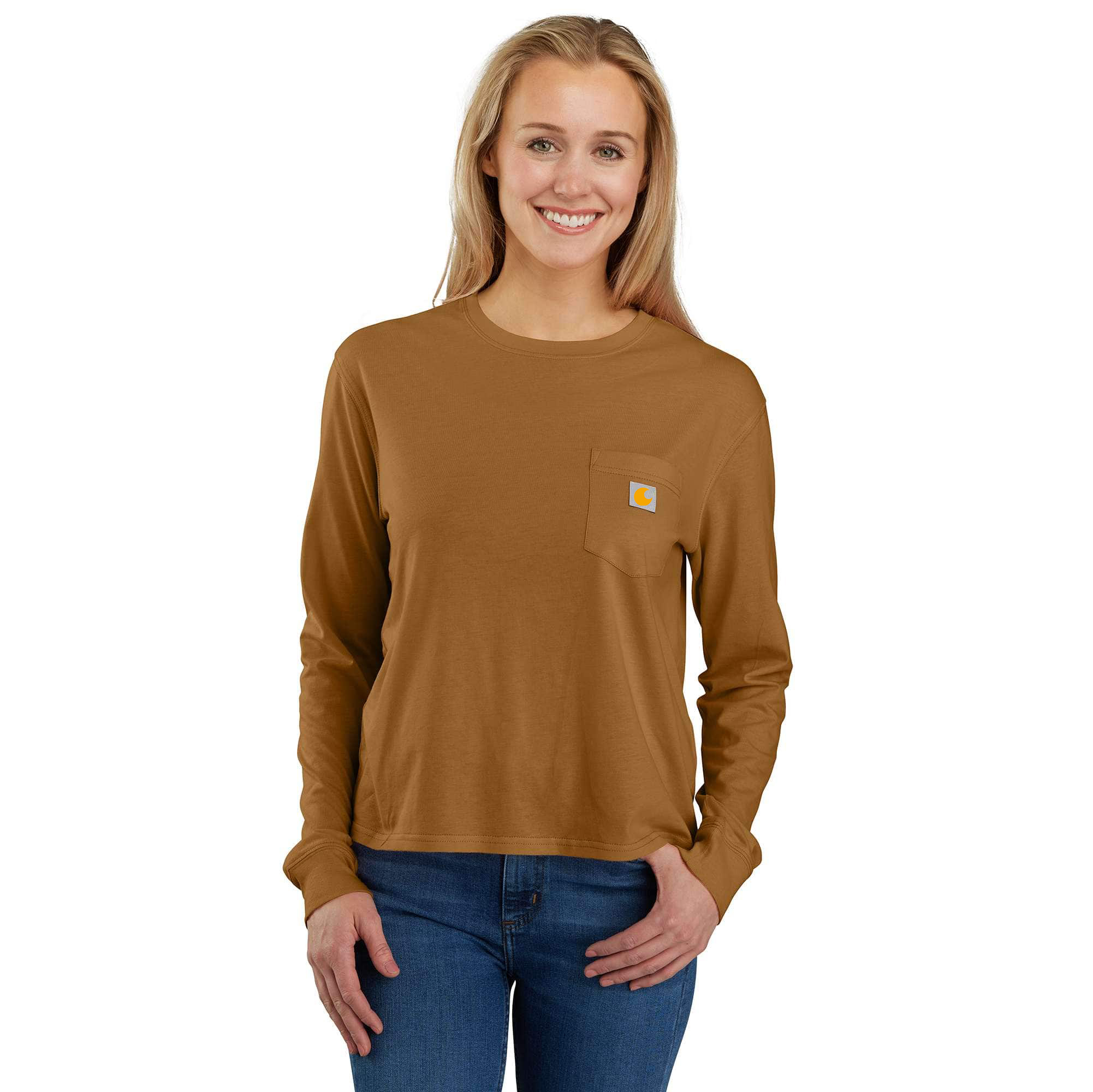 Women's TENCEL Fiber Series Loose Fit Long-Sleeve Crewneck Pocket T-Shirt