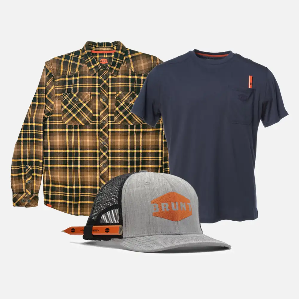 BRUNT Flannel Shirt + Pocket Tee + Snapback Bundle