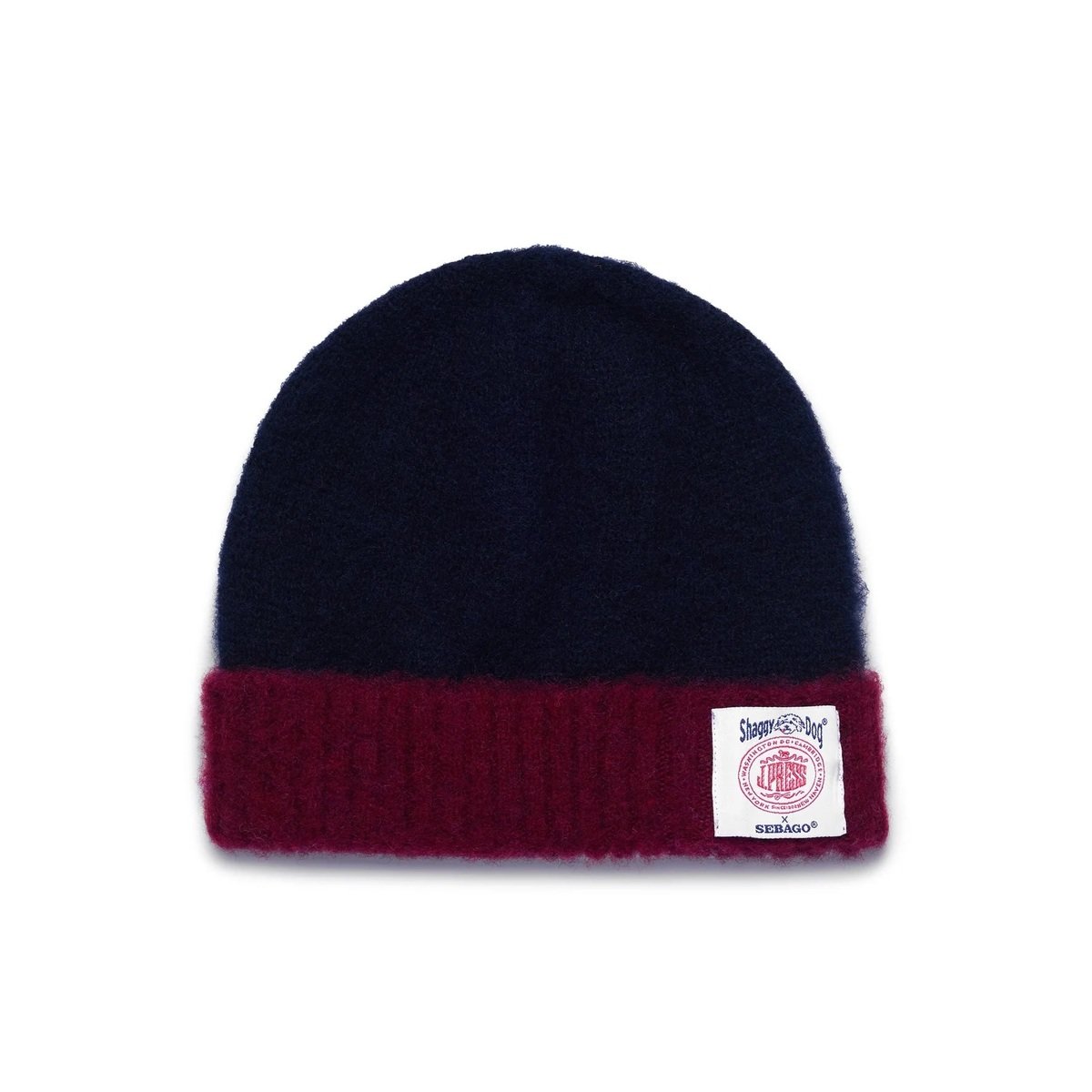 Shaggydog Two Tone Cuffed Beanie Hat Blue-Bordeaux