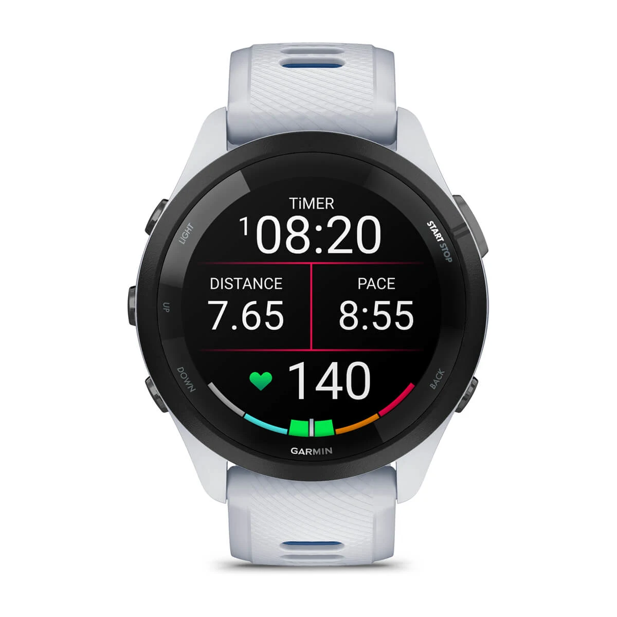 Forerunner® 265 Black Bezel with Whitestone Case and Whitestone/Tidal Blue Silicone Band