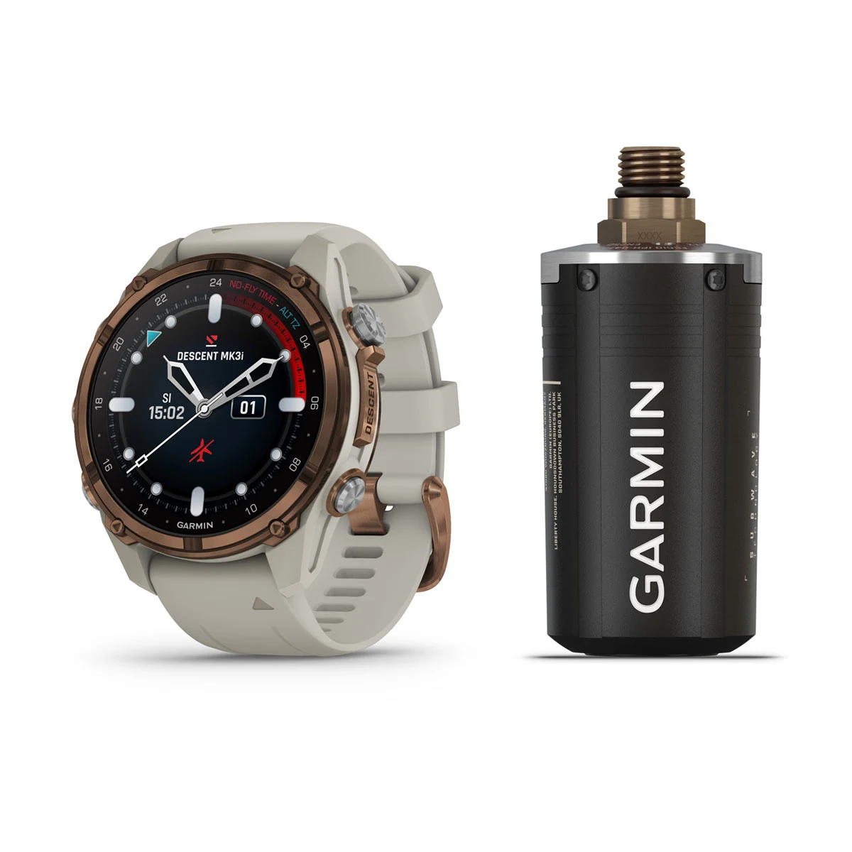 Descent™ Mk3i – 43 mm Bronze PVD Titanium with French Gray Silicone Band and Descent T2 Transceiver