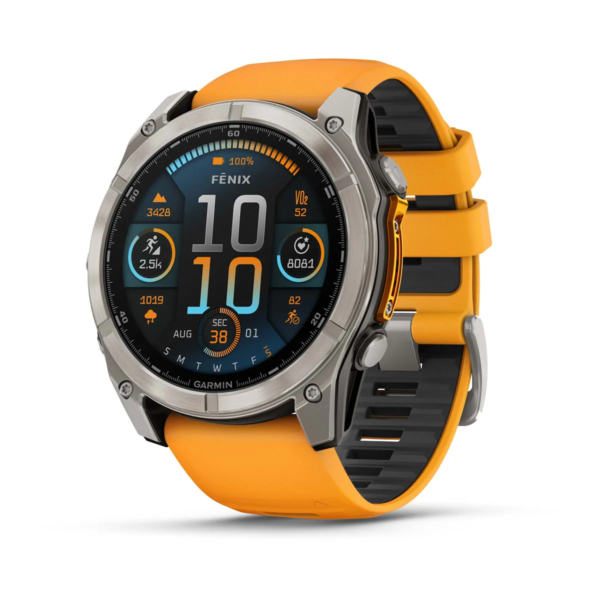 fēnix® 8 – 51 mm, AMOLED Sapphire, Titanium with Spark Orange/Graphite Silicone Band
