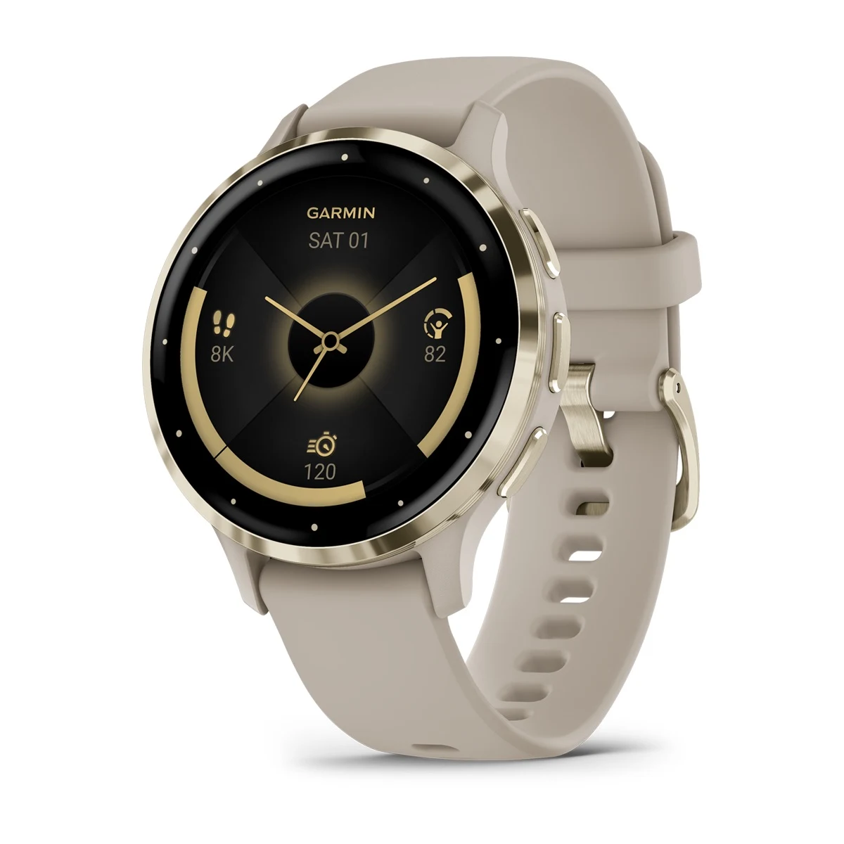 Venu® 3S Soft Gold Stainless Steel Bezel with French Gray Case and Silicone Band