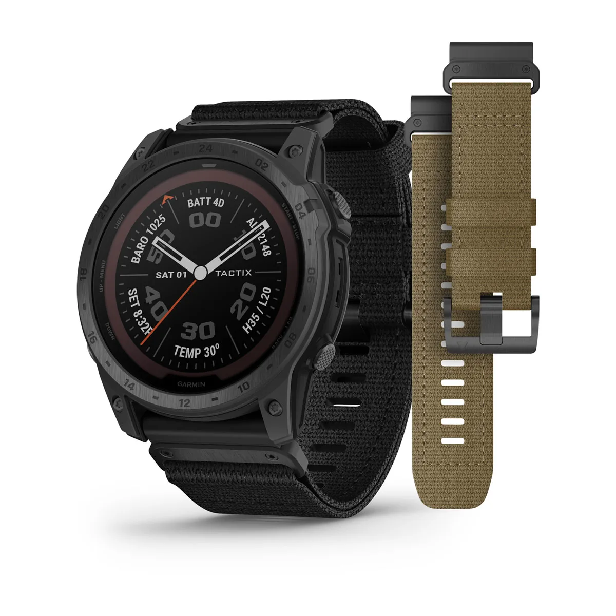 tactix® 7 – Pro Edition Solar Powered Tactical GPS Watch with Black and Coyote Tan Nylon Bands