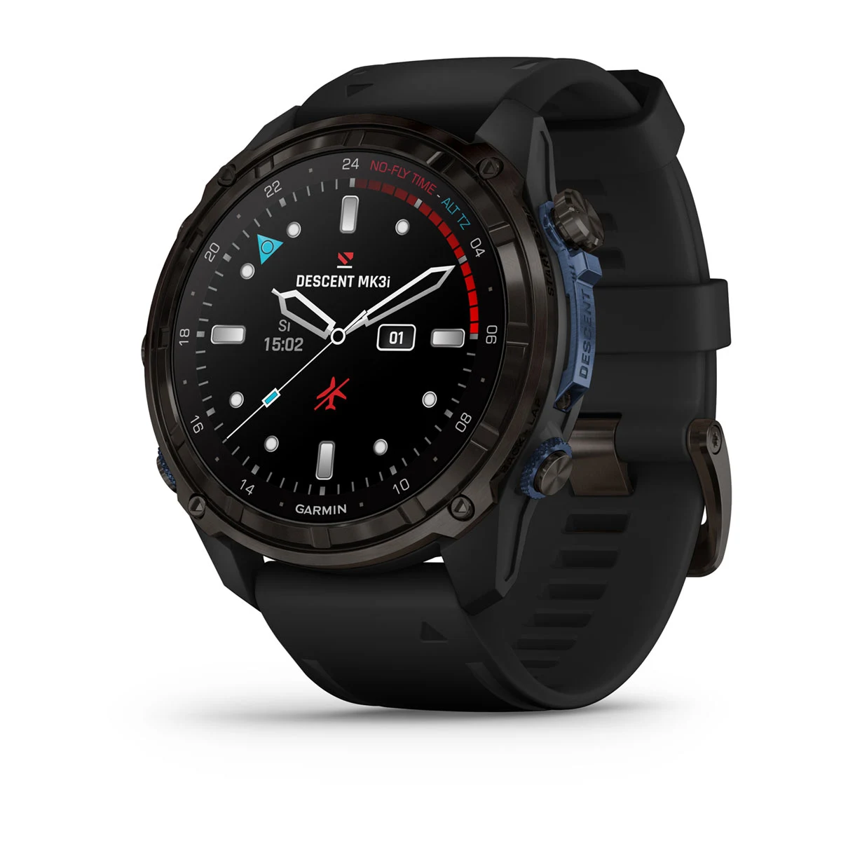 Descent™ Mk3i – 51 mm Carbon Gray DLC Titanium with Black Silicone Band