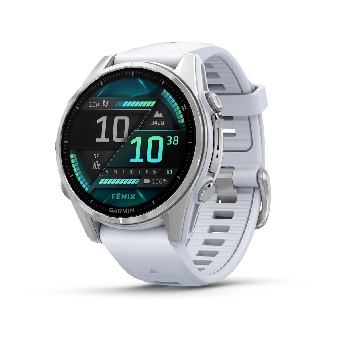 fēnix® 8 – 43 mm, AMOLED Silver with Whitestone Silicone Band