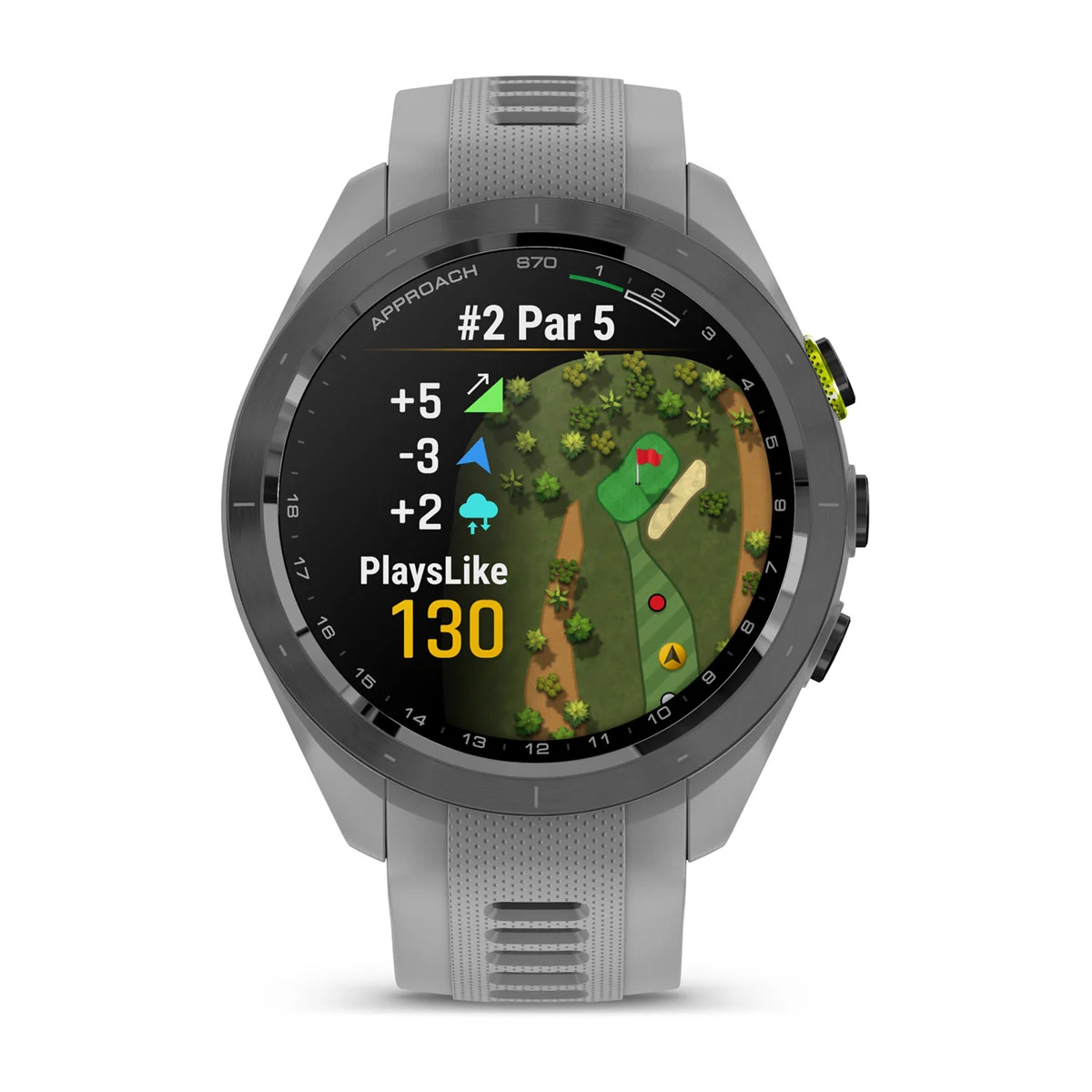 Approach® S70 - 42 mm Black/Amp Yellow Ceramic Bezel with Powder Gray Silicone Band