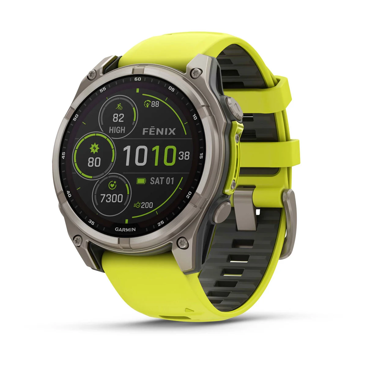 fēnix® 8 – 47 mm, Solar Sapphire, Titanium with Amp Yellow/Graphite Silicone Band