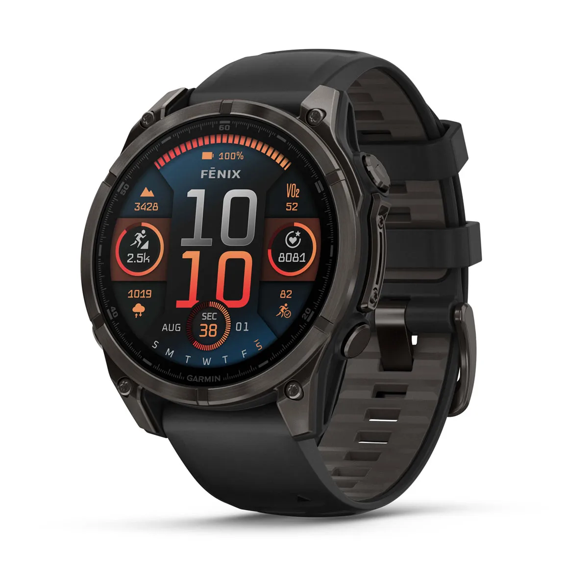 fēnix® 8 – 47 mm, AMOLED Sapphire, Carbon Gray DLC Titanium with Black/Pebble Gray Silicone Band
