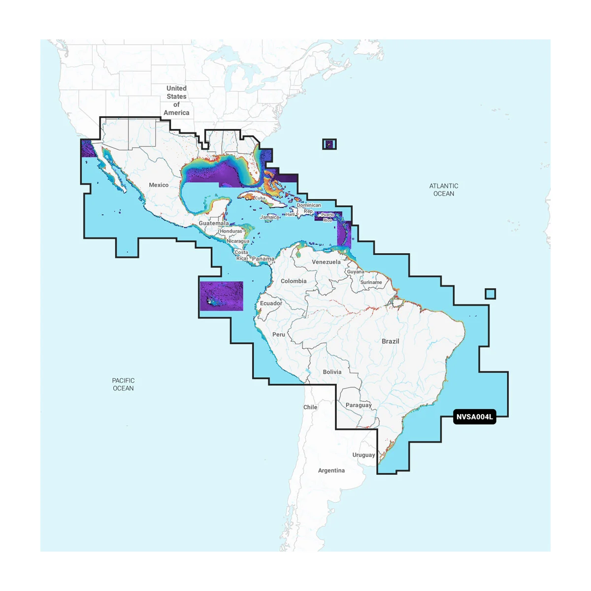 Mexico, Caribbean to Brazil - Inland and Coastal Marine Charts Garmin Navionics Vision+™ | NVSA004L | microSD™/SD™ and One-year Subscription