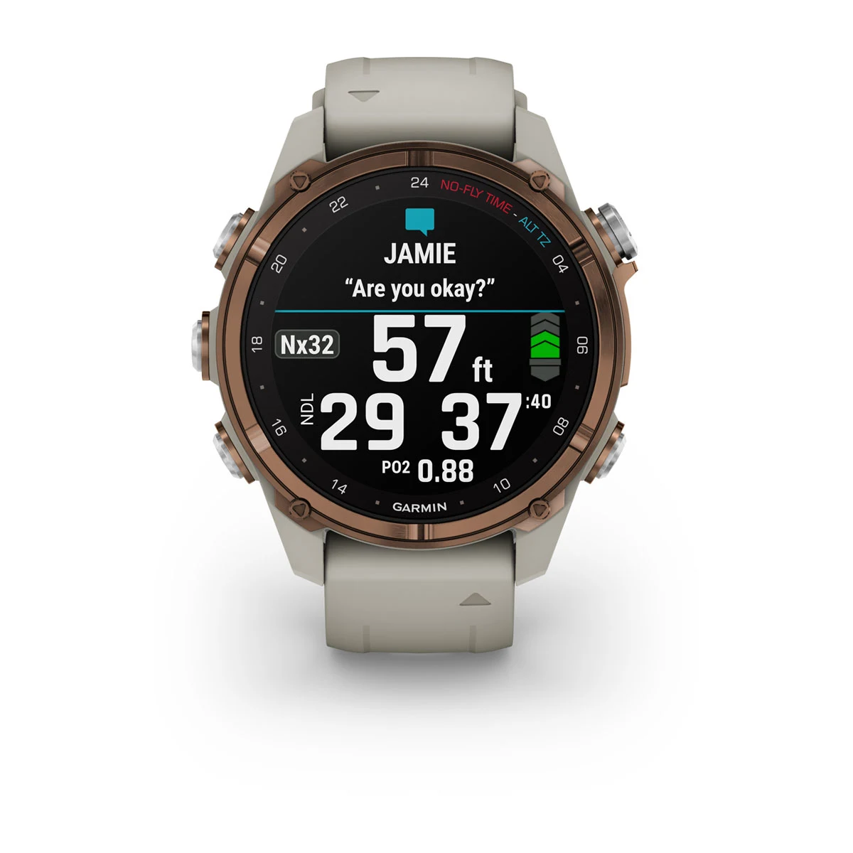 Descent™ Mk3i – 43 mm Bronze PVD Titanium with French Gray Silicone Band and Descent T2 Transceiver