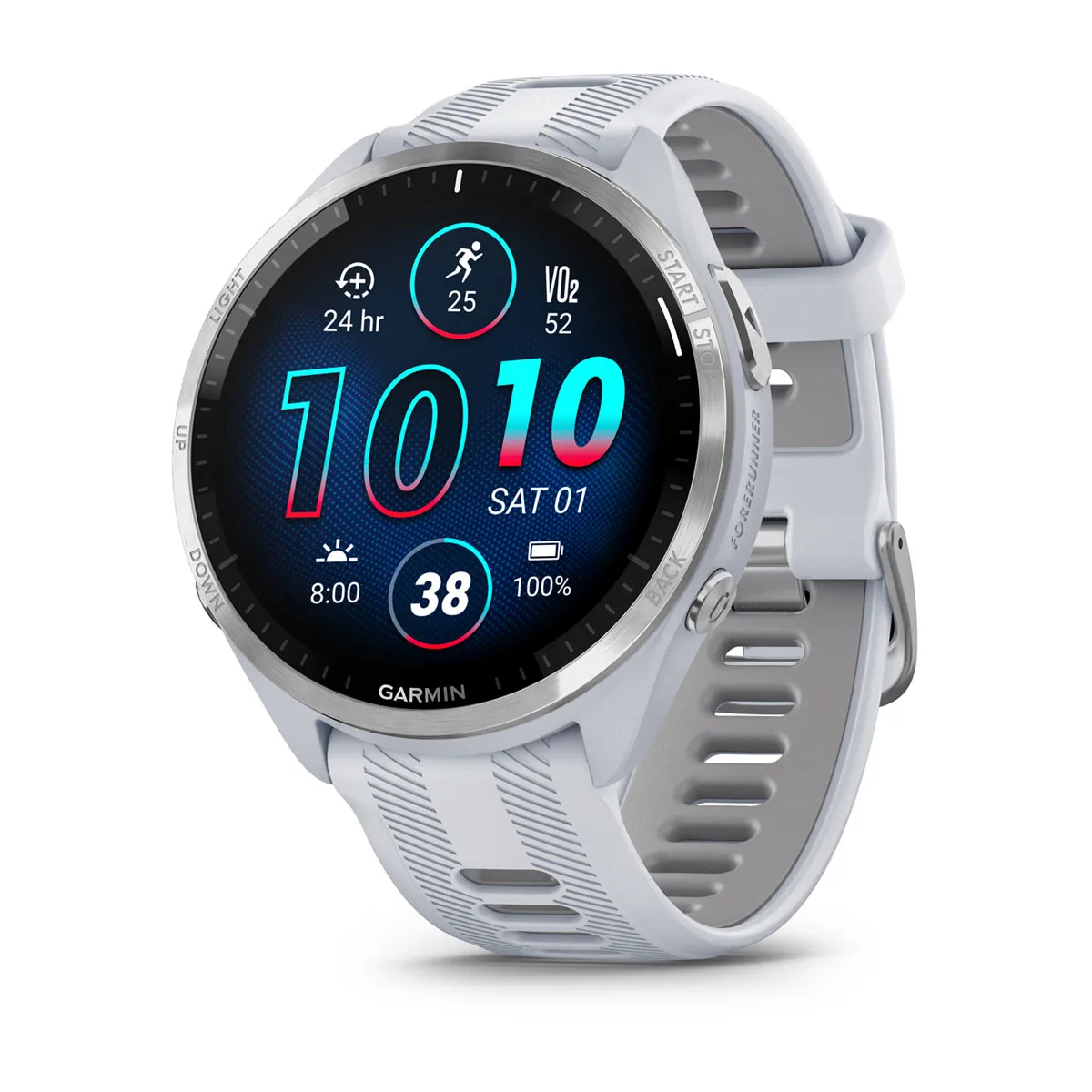 Forerunner® 965 Titanium Bezel with Whitestone Case and Whitestone/Powder Gray Silicone Band
