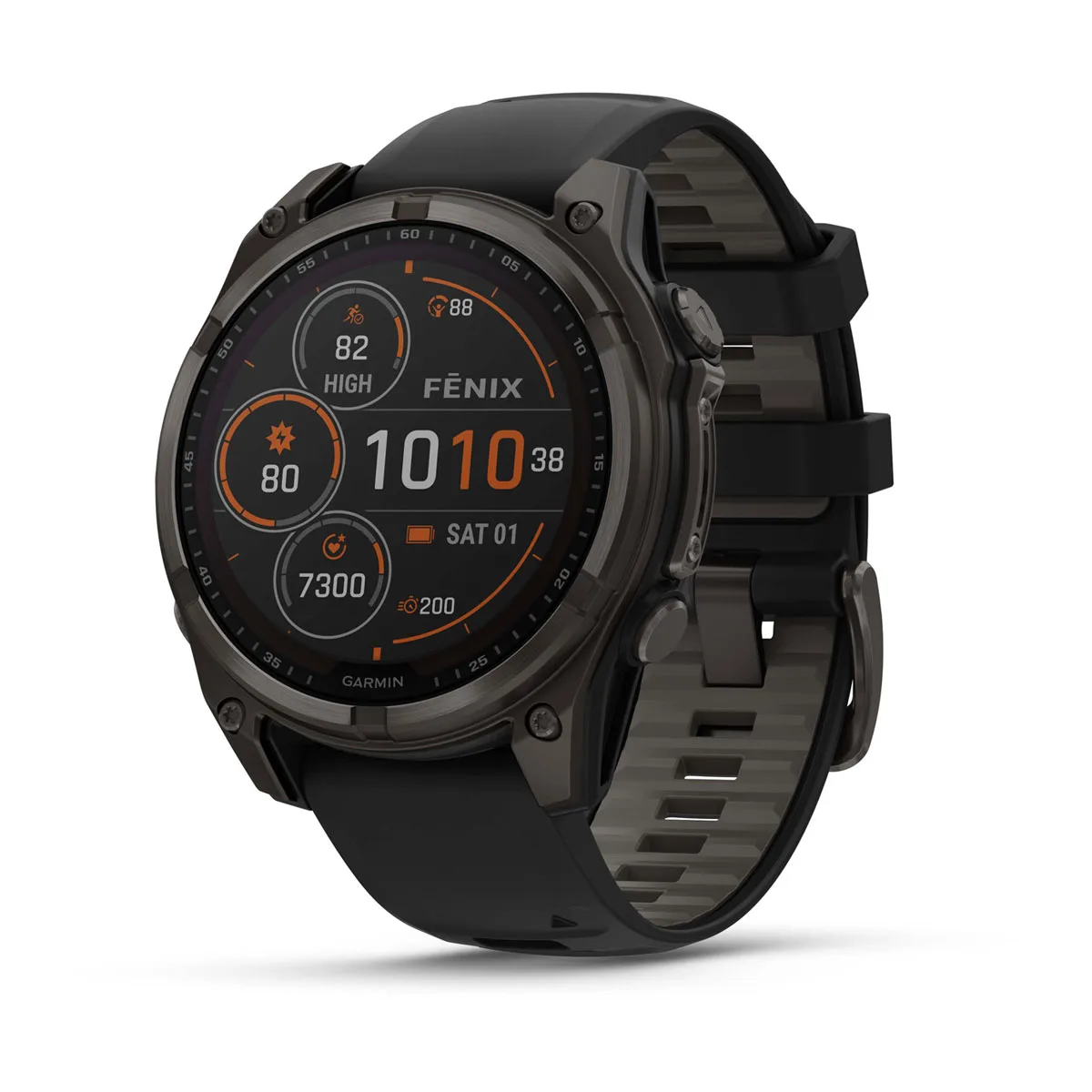 fēnix® 8 – 47 mm, Solar Sapphire, Carbon Gray DLC Titanium with Black/Pebble Gray Silicone Band