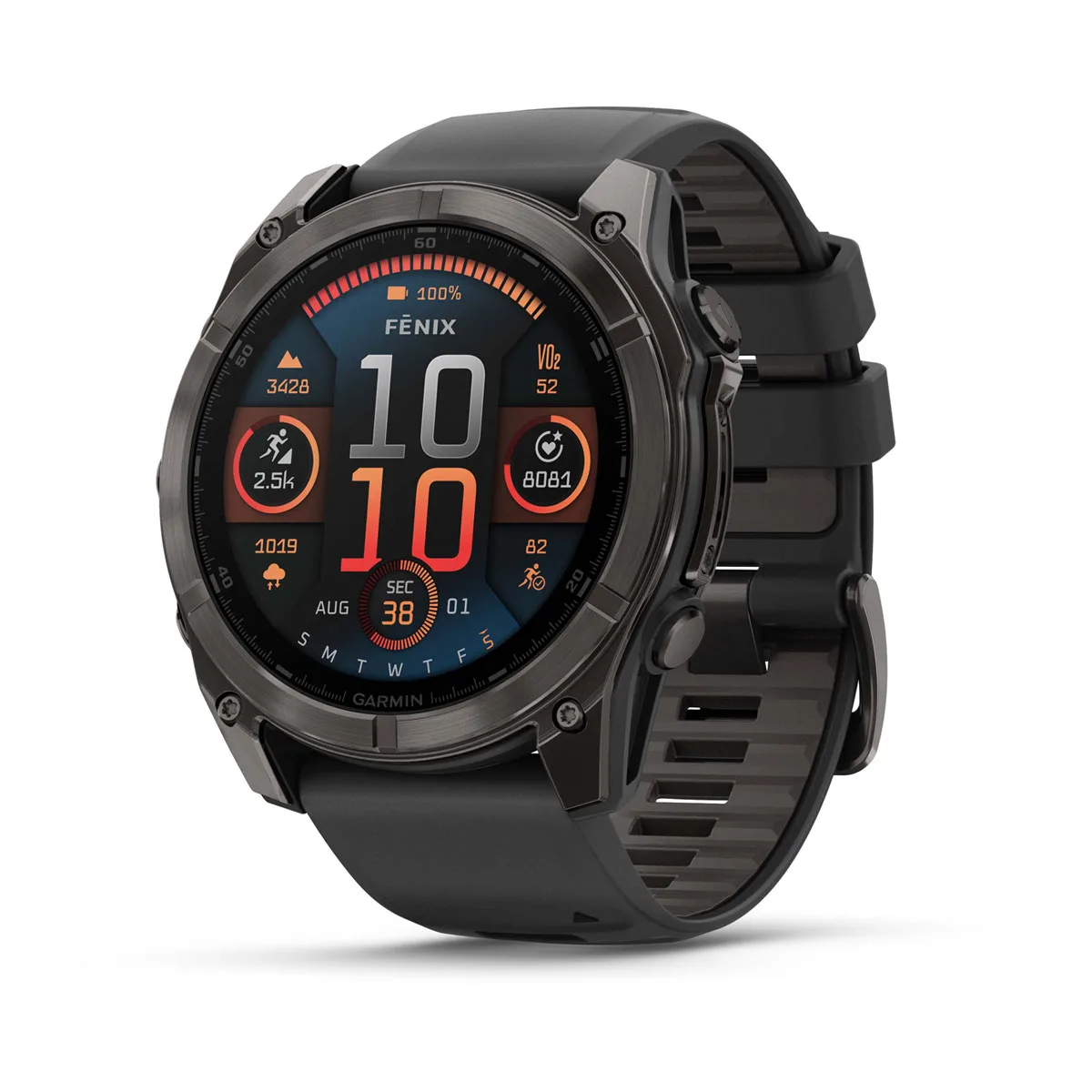 fēnix® 8 – 51 mm, AMOLED Sapphire, Carbon Gray DLC Titanium with Black/Pebble Gray Silicone Band