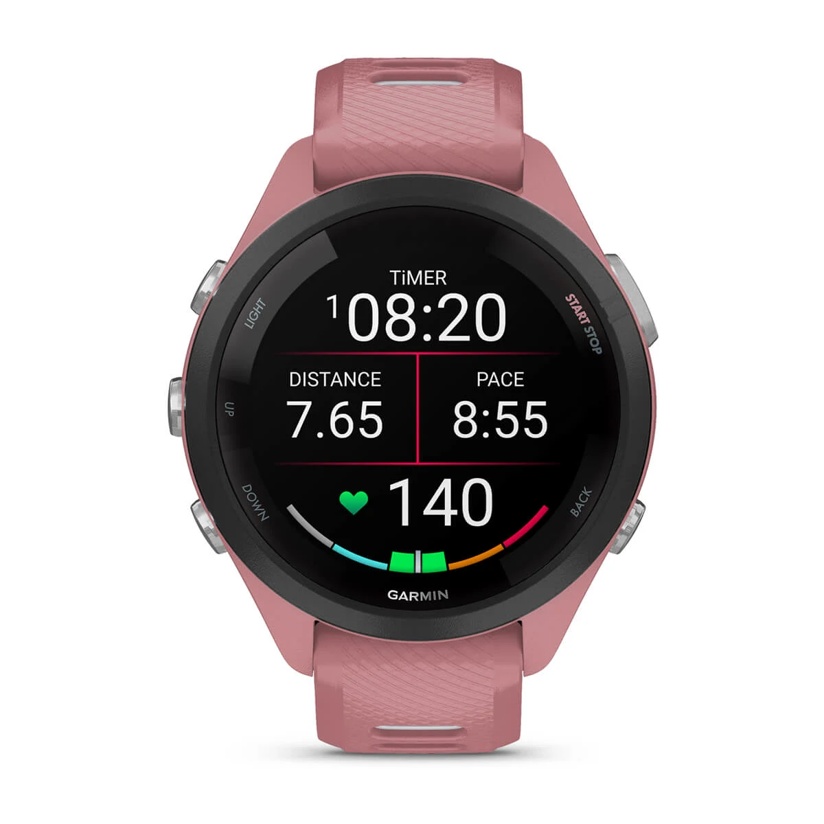 Forerunner® 265S Black Bezel with Light Pink Case and Light Pink/Whitestone Silicone Band