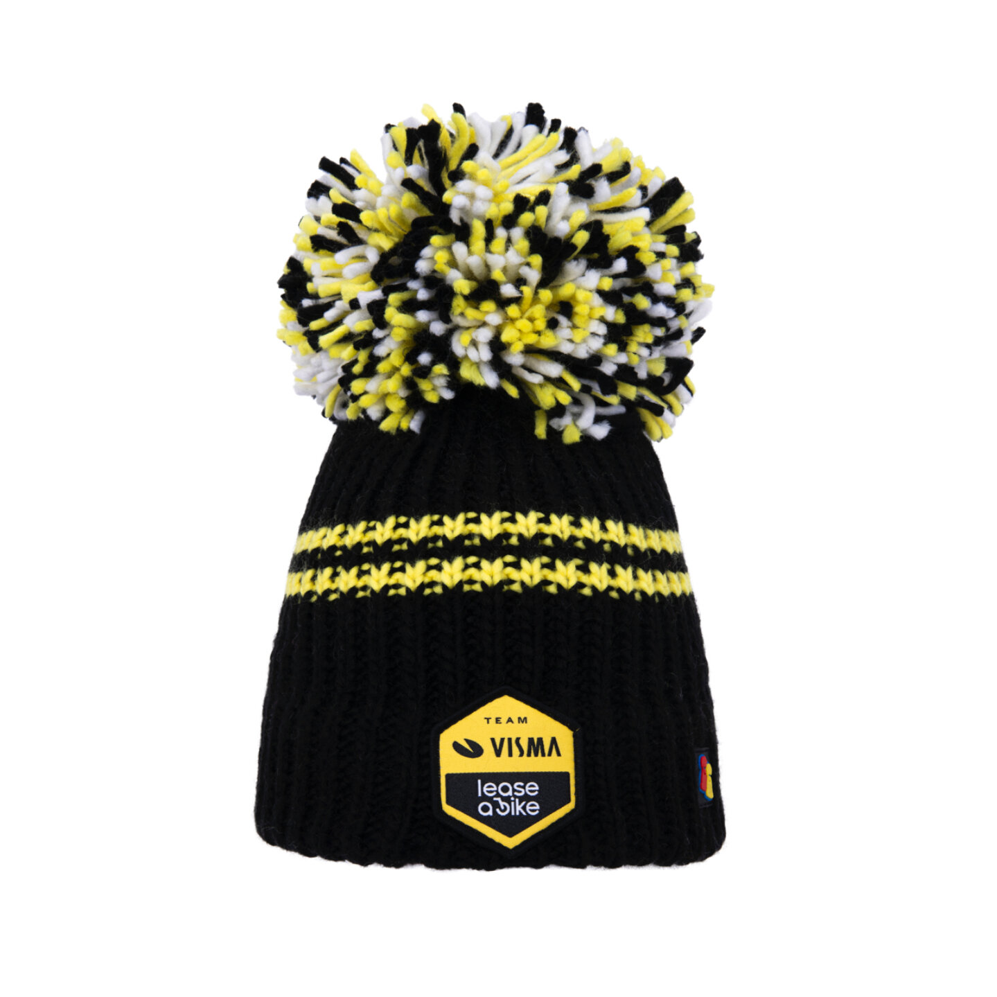 Big Bobble Hat- black with yellow stripes - Team Visma | Lease a Bike