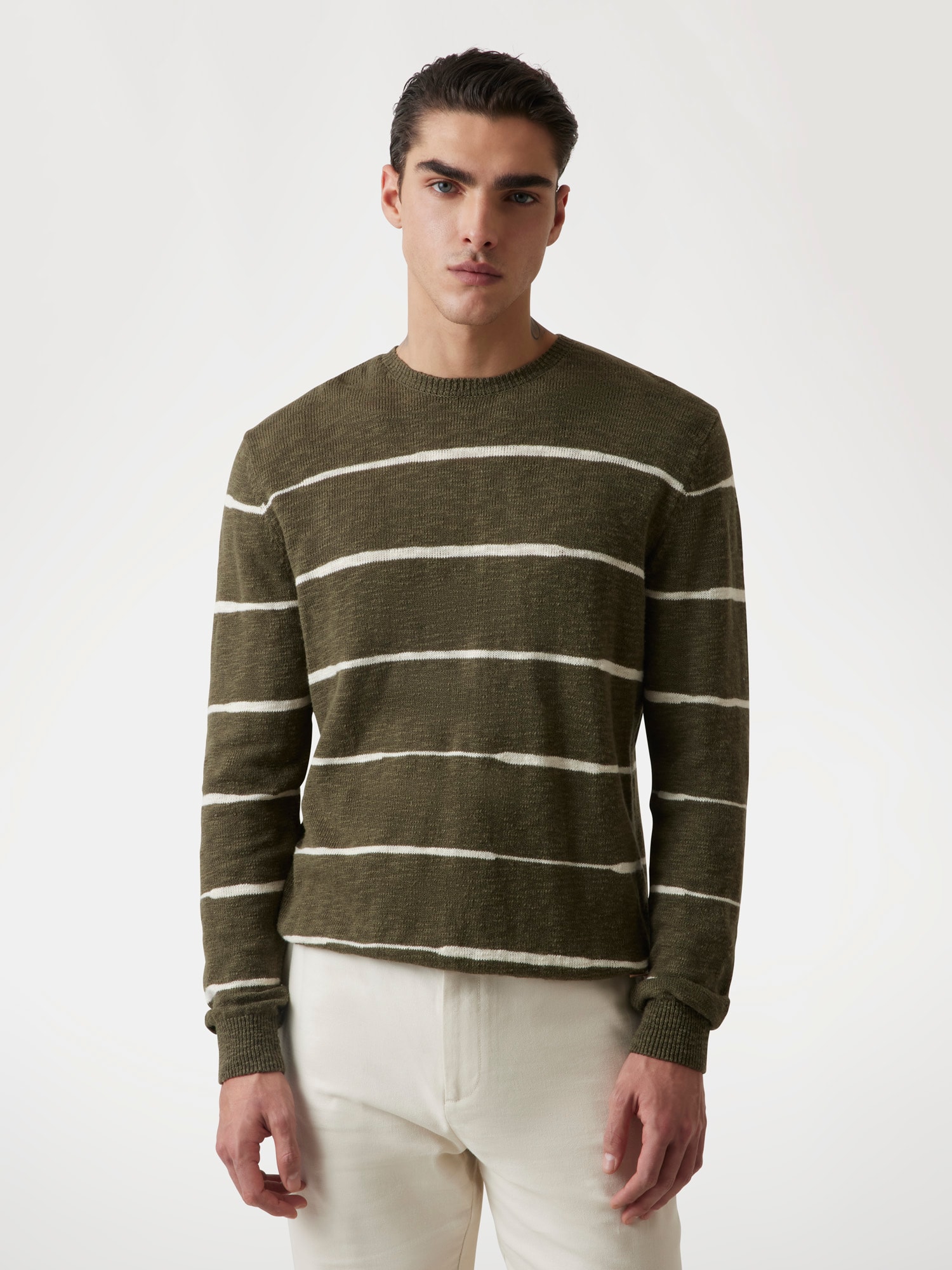 Linen-blend striped sweater