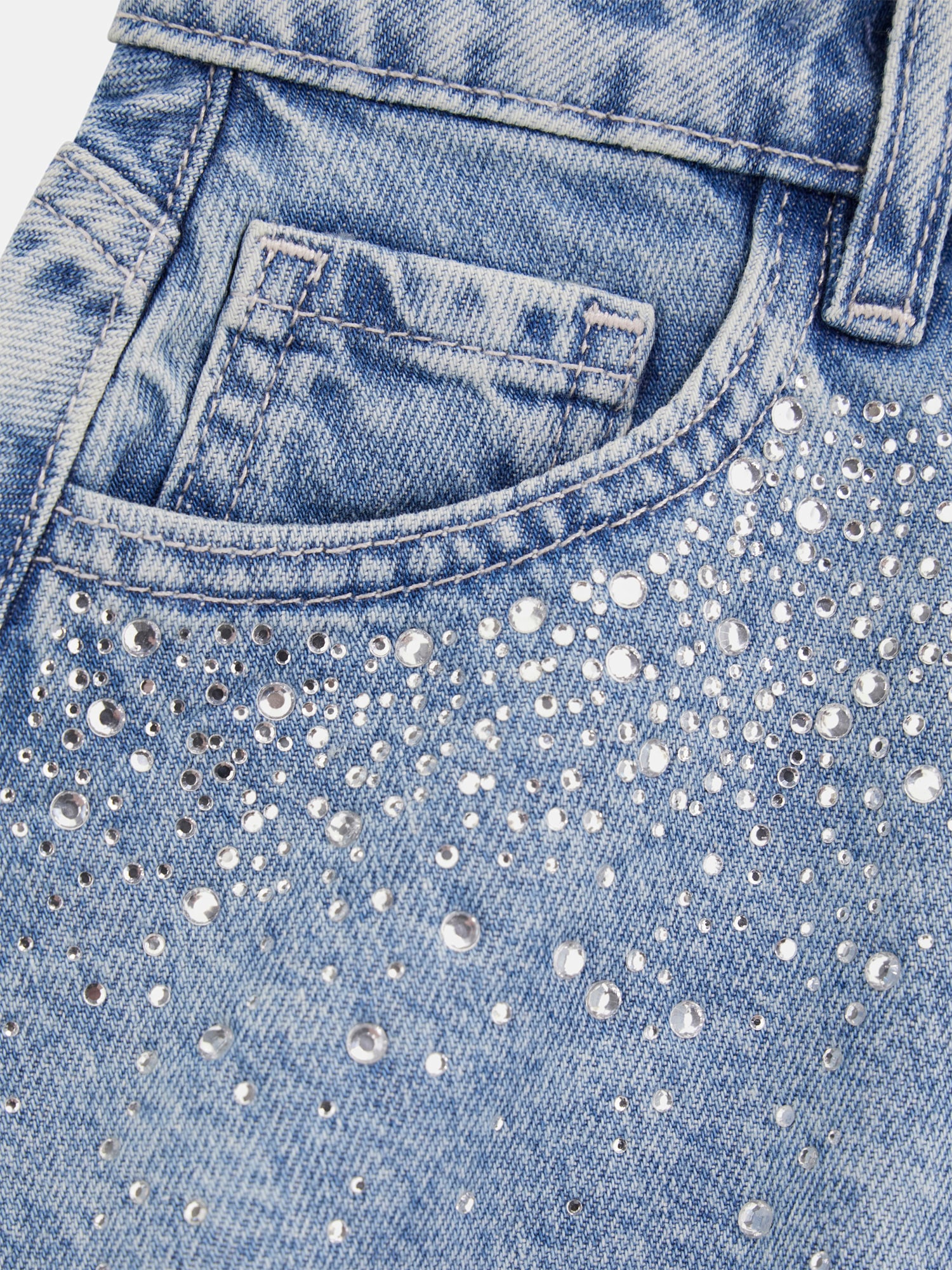 Rhinestoned denim shorts