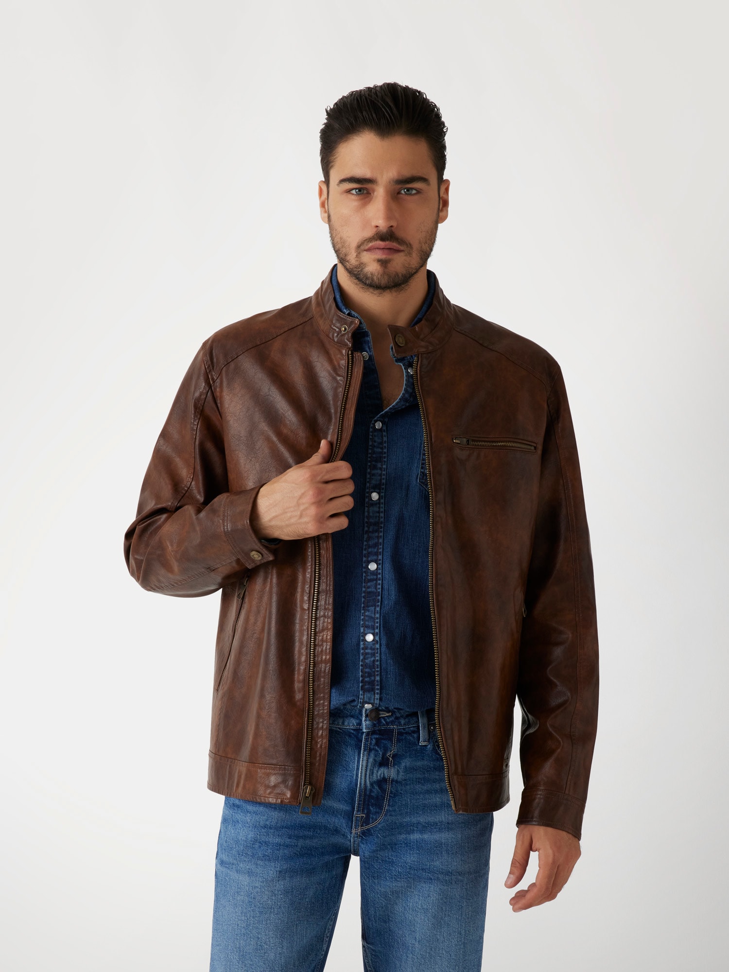 Faux-leather biker jacket