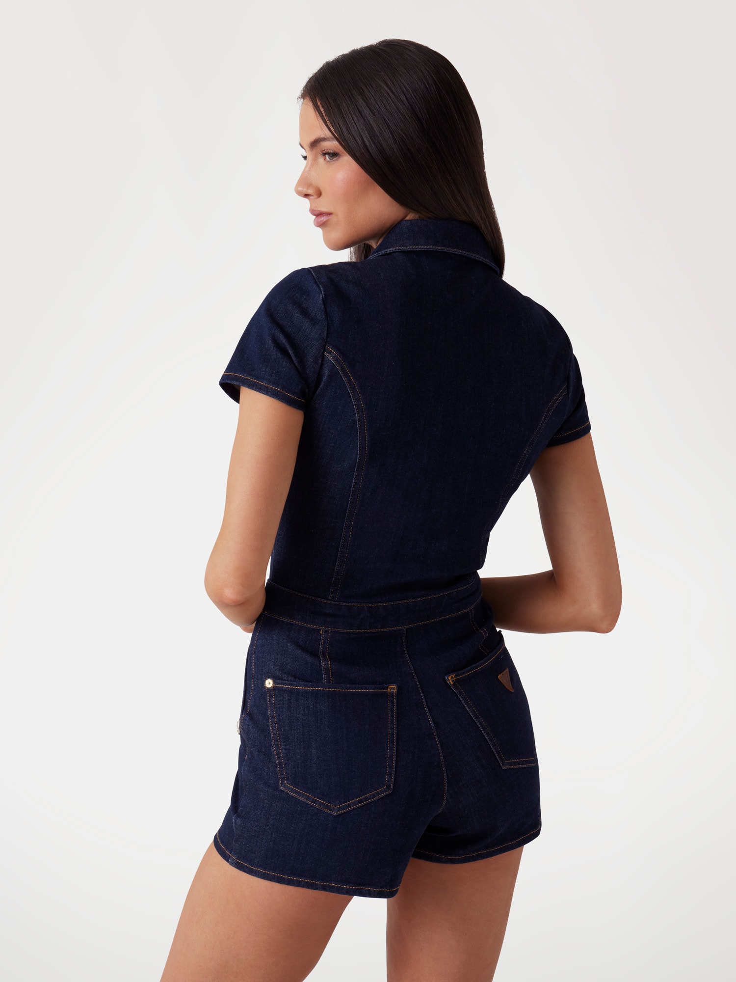 Stretch denim romper