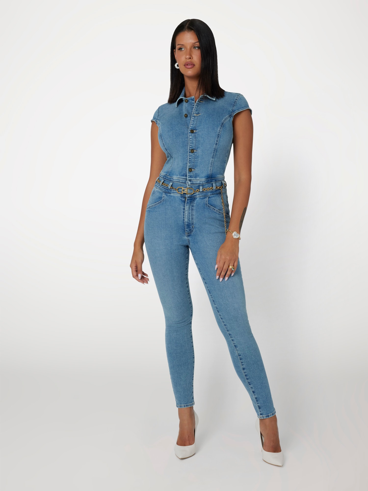 Skinny fit denim jumpsuit