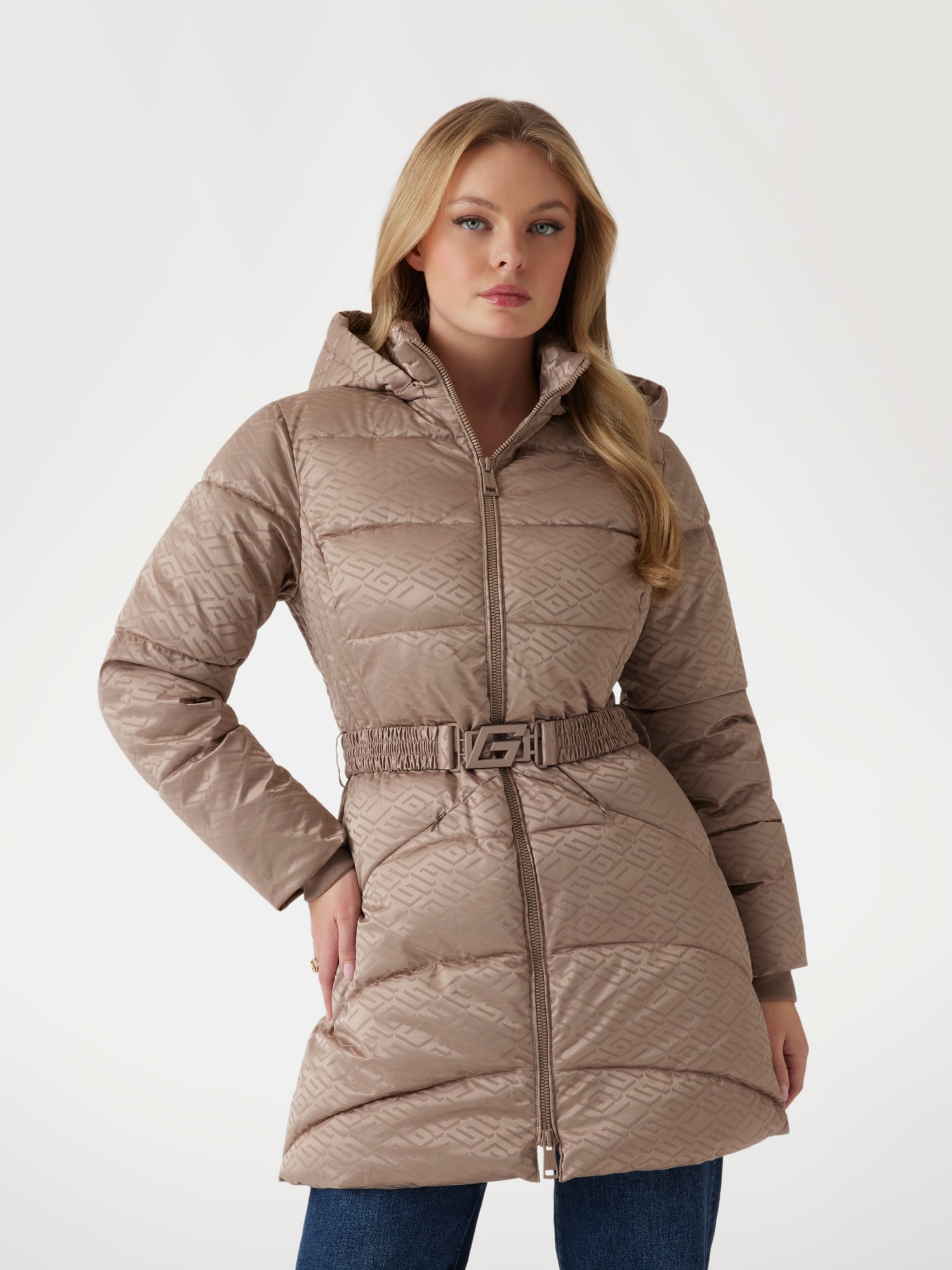 All over logo puffer