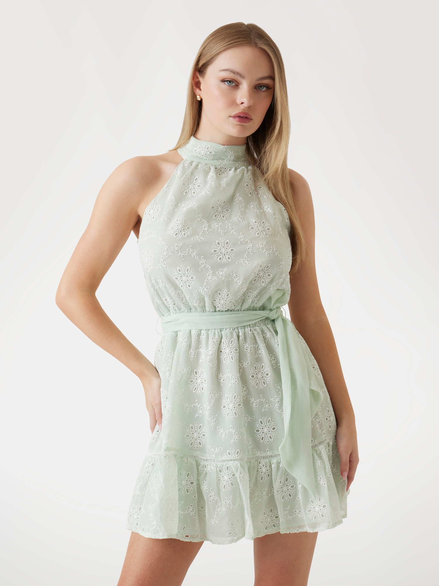 Fit-and-flare chiffon mini dress