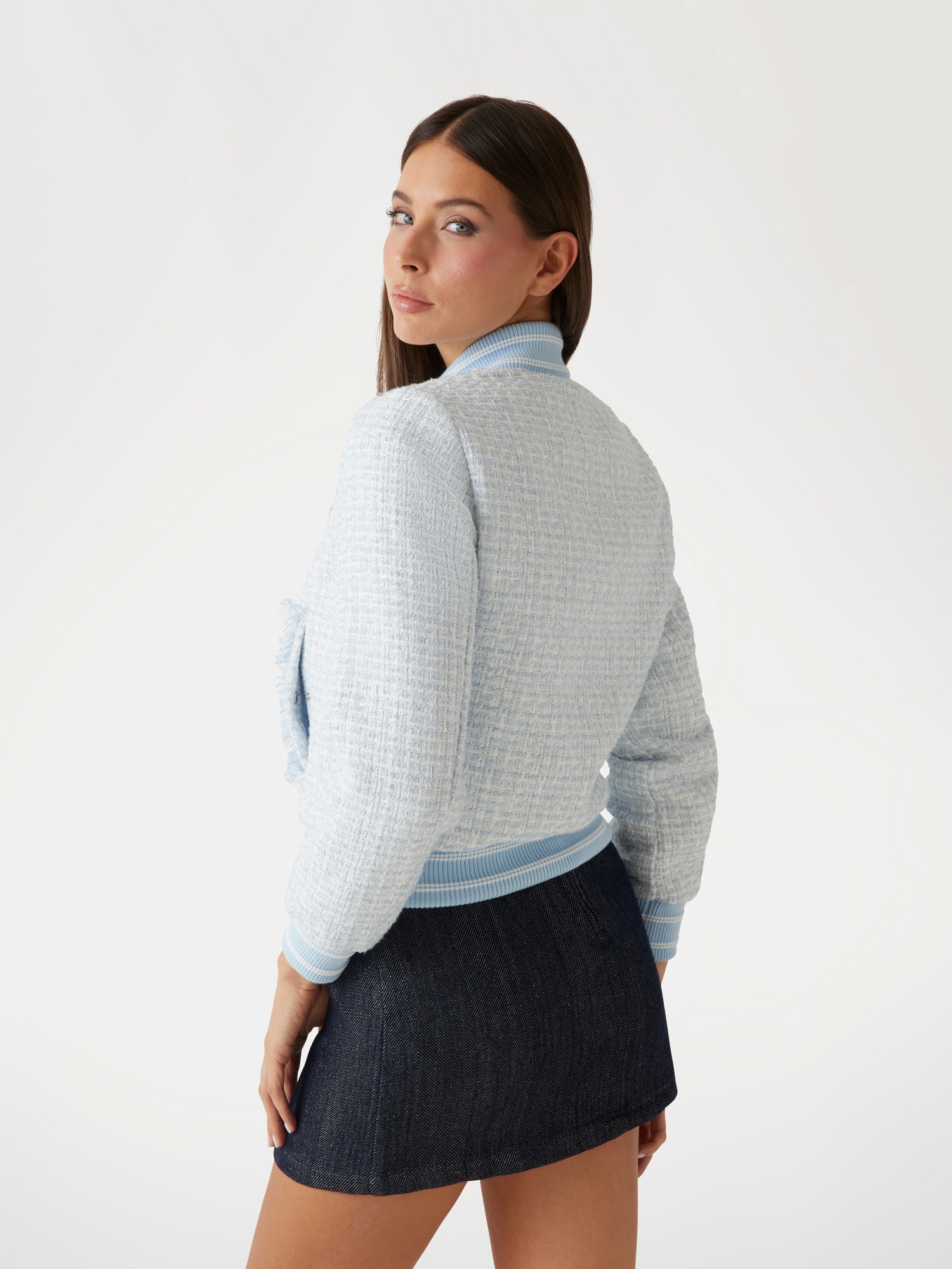 Padded tweed bomber jacket