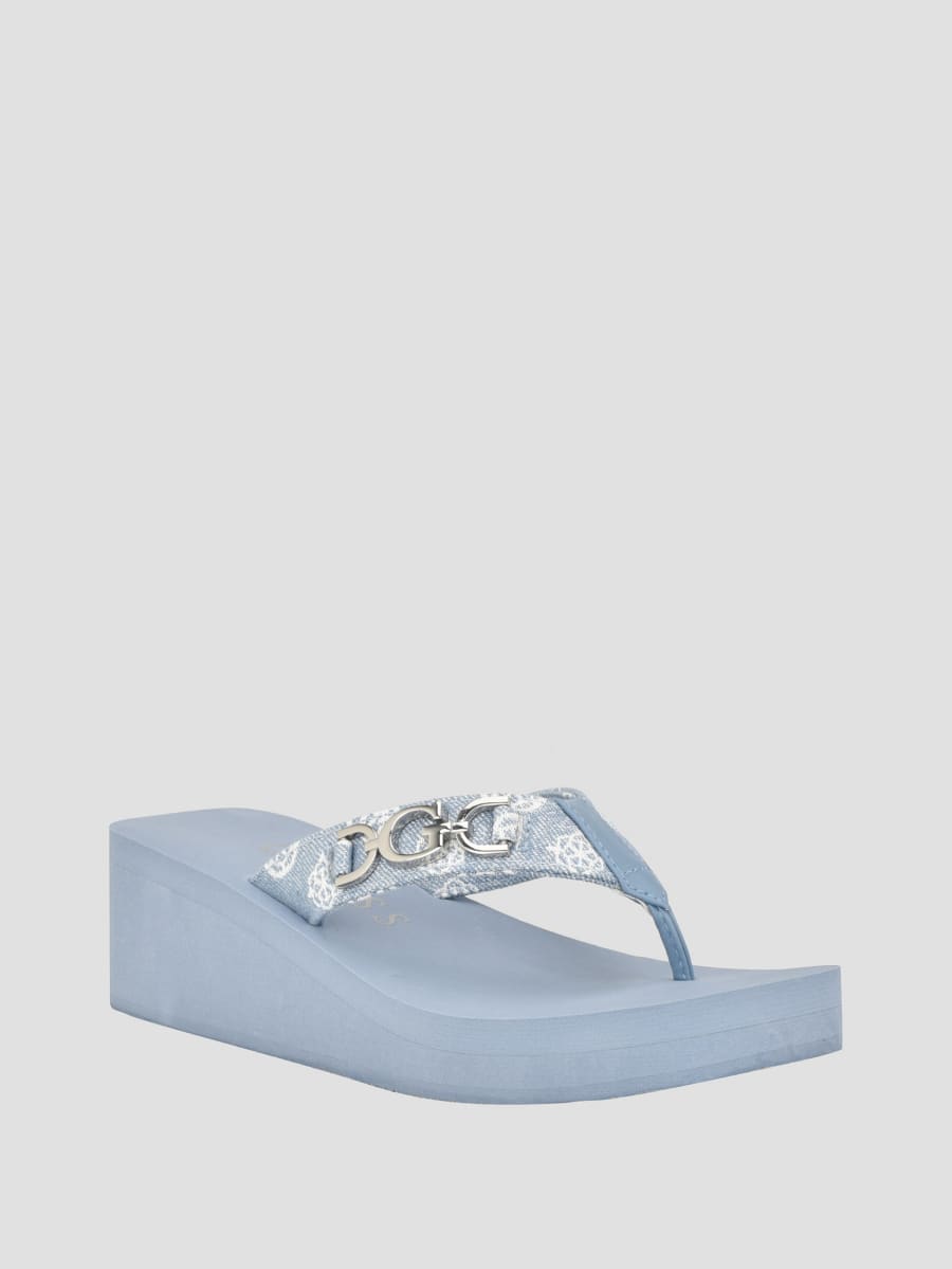 Edany Denim G Buckle Wedge Sandals