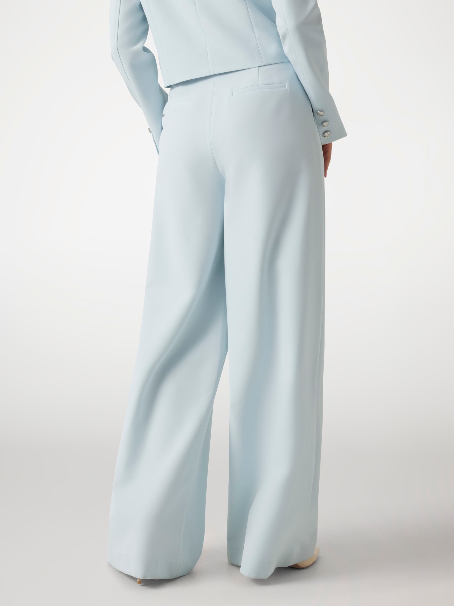 Pleated wide-leg crepon pants
